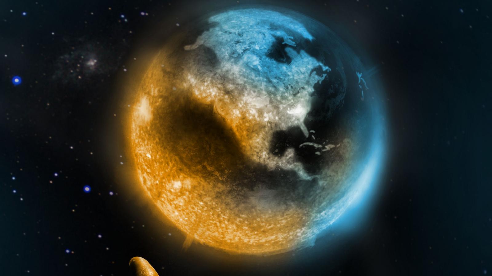 1600x900 Download Hand and earth, photohop wallpaper, 1600x Widescreen 16: Widescreen