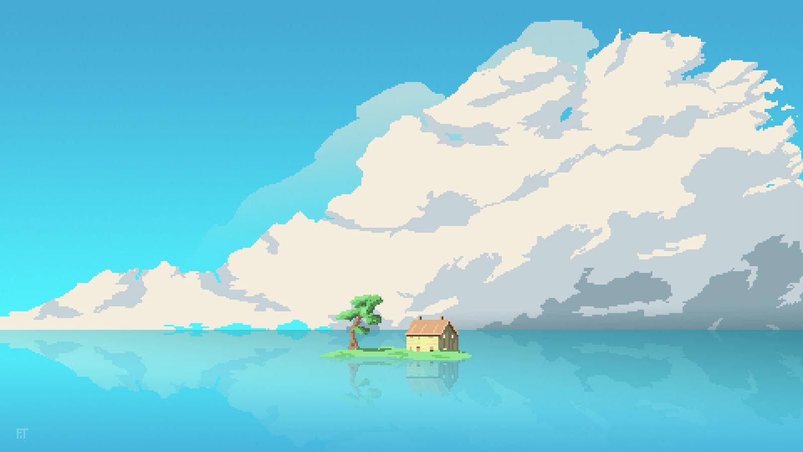 1600x900 Bit Artwork House Island In Middle Of Water 4k Ultra HD Desktop Background Wallpaper for 4K UHD TV WallpaperKit
