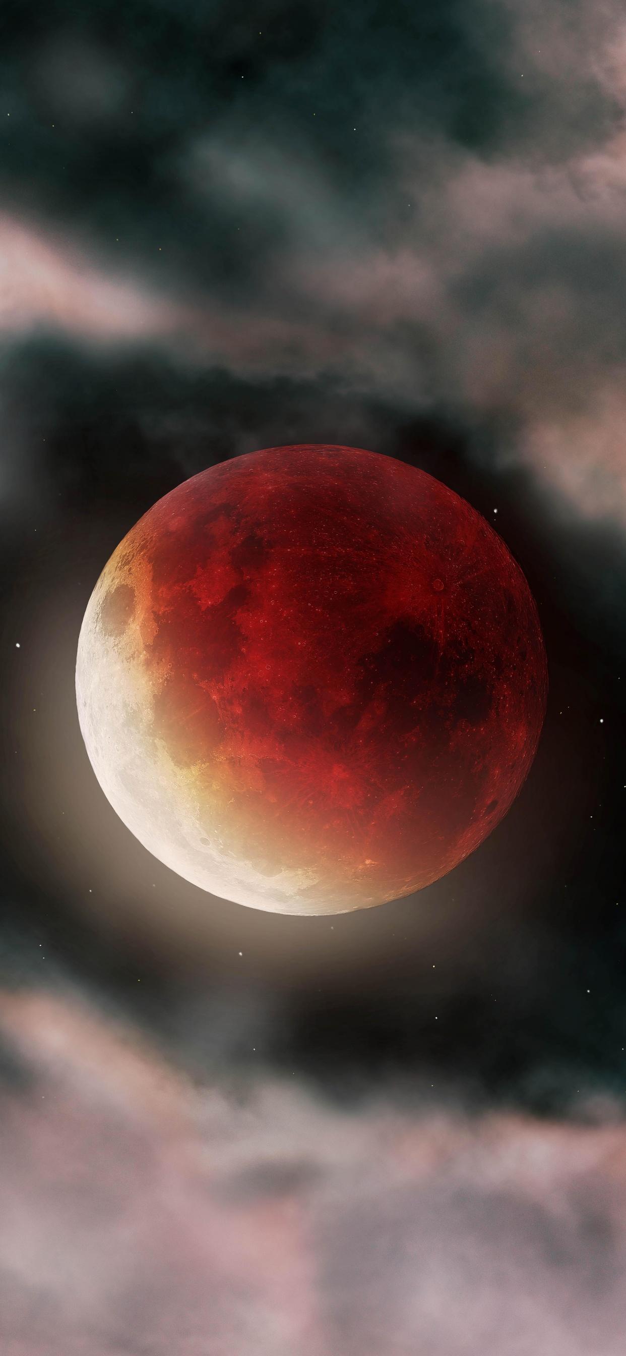 1242x2688 Blood Moon Wallpaper 4K, Clouds, Dark, Night, 5K, Space