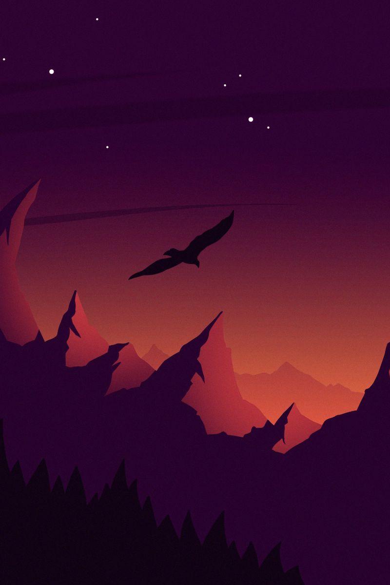 800x1200 Download Wallpaper 800x1200 Bird, Silhouette, Vector, Mountains, Art, Sky Iphone 4s 4 For Parallax HD Background