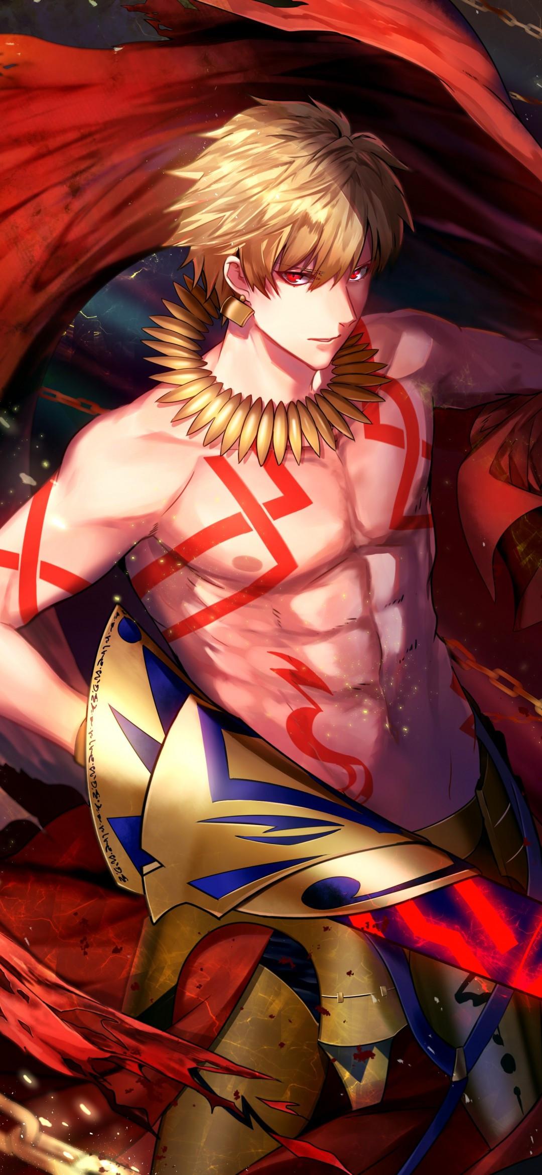 1080x2340 Download 1080x2340 Gilgamesh, Fate Grand Order, Anime Boy, Blonde, Spear, Chain, Red Eyes Wallpaper for Xiaomi Mi 10 & Mi 9 & Mi Mix 3 & Black Shark Huawei P30 Pro