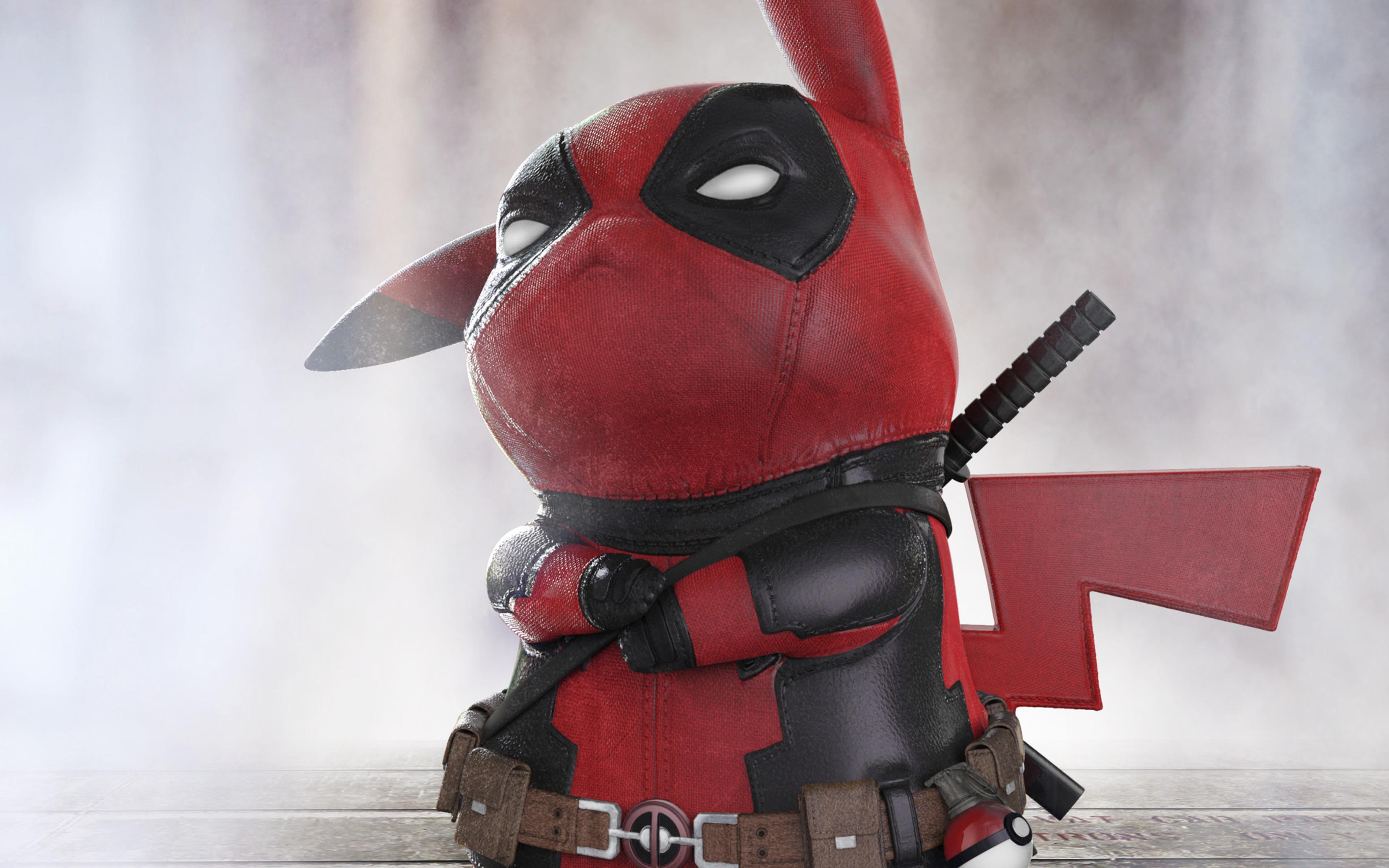 3840x2400 Pikachu as Deadpool Wallpaper 4k Ultra HD