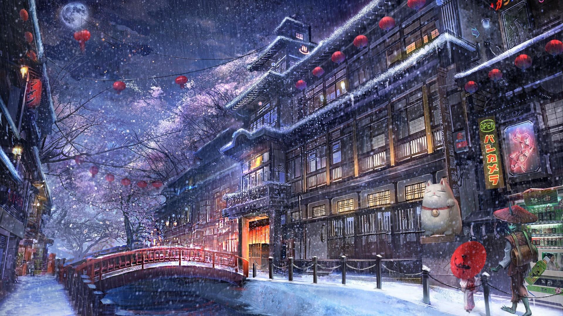 1920x1080 Snowfall Anime Wallpaper
