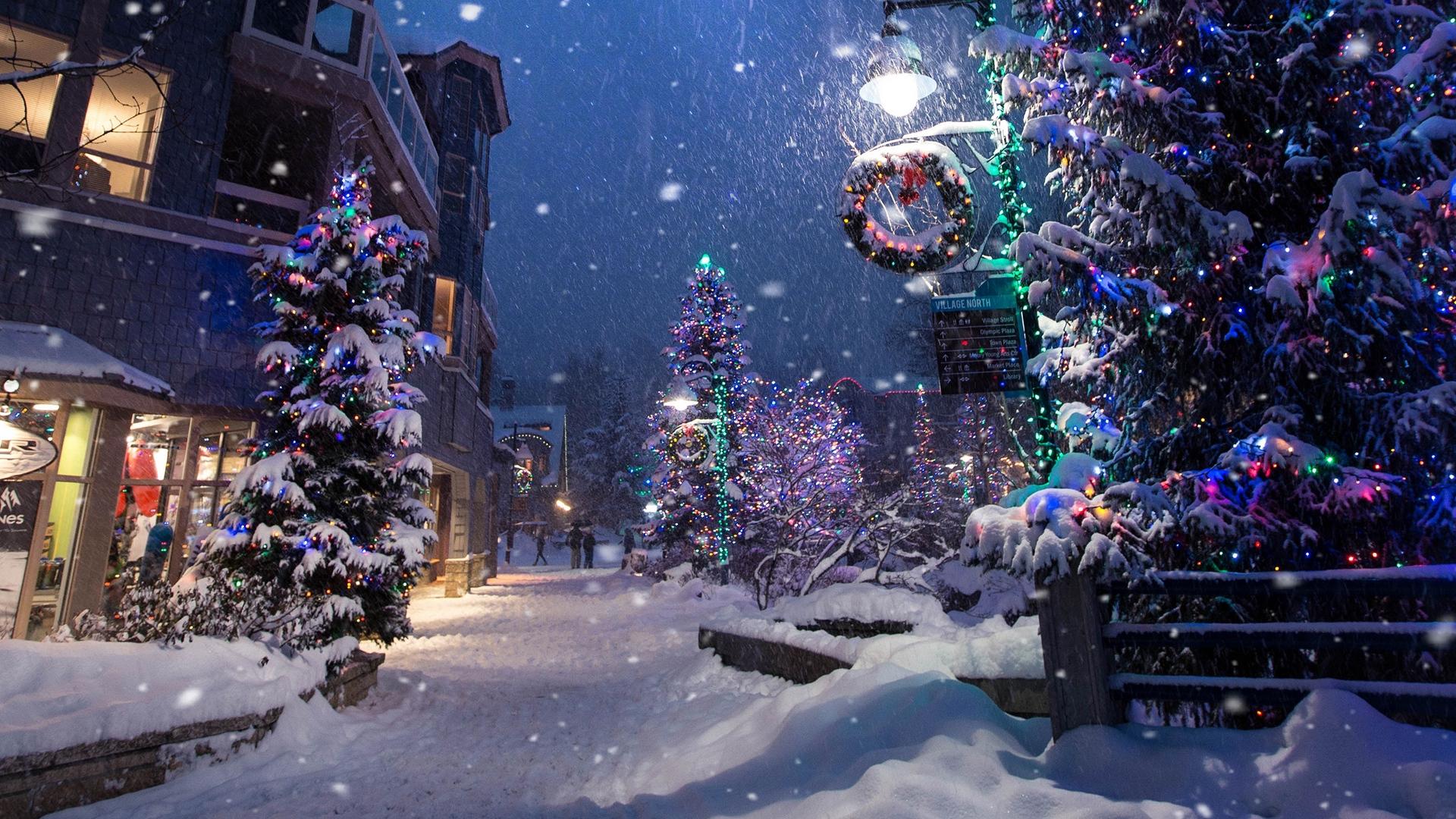 1920x1080 Wallpaper Christmas, New Year, Winter, Street, Snowfall, Wallpaper Desktop HD Wallpaper