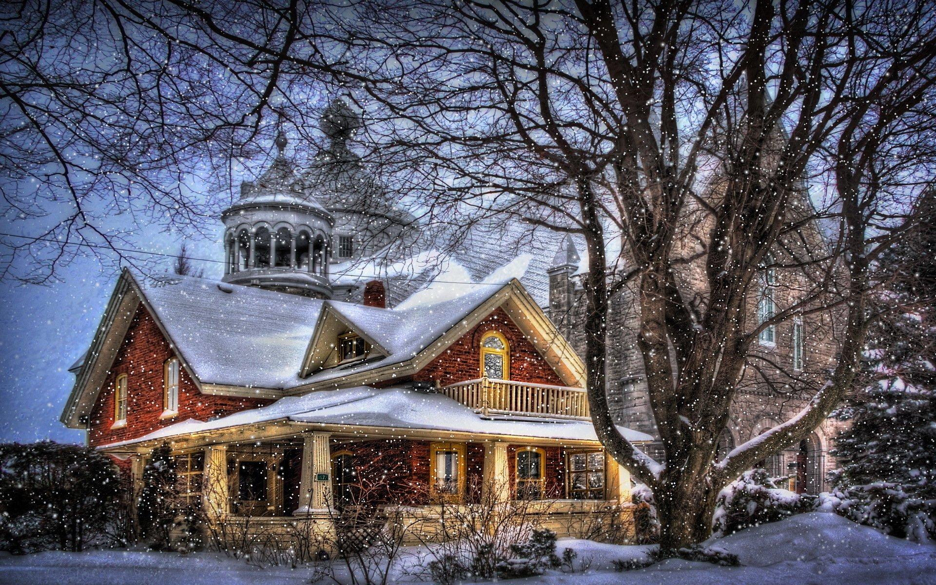 1920x1200 House in Winter Snowfall HD Wallpaper