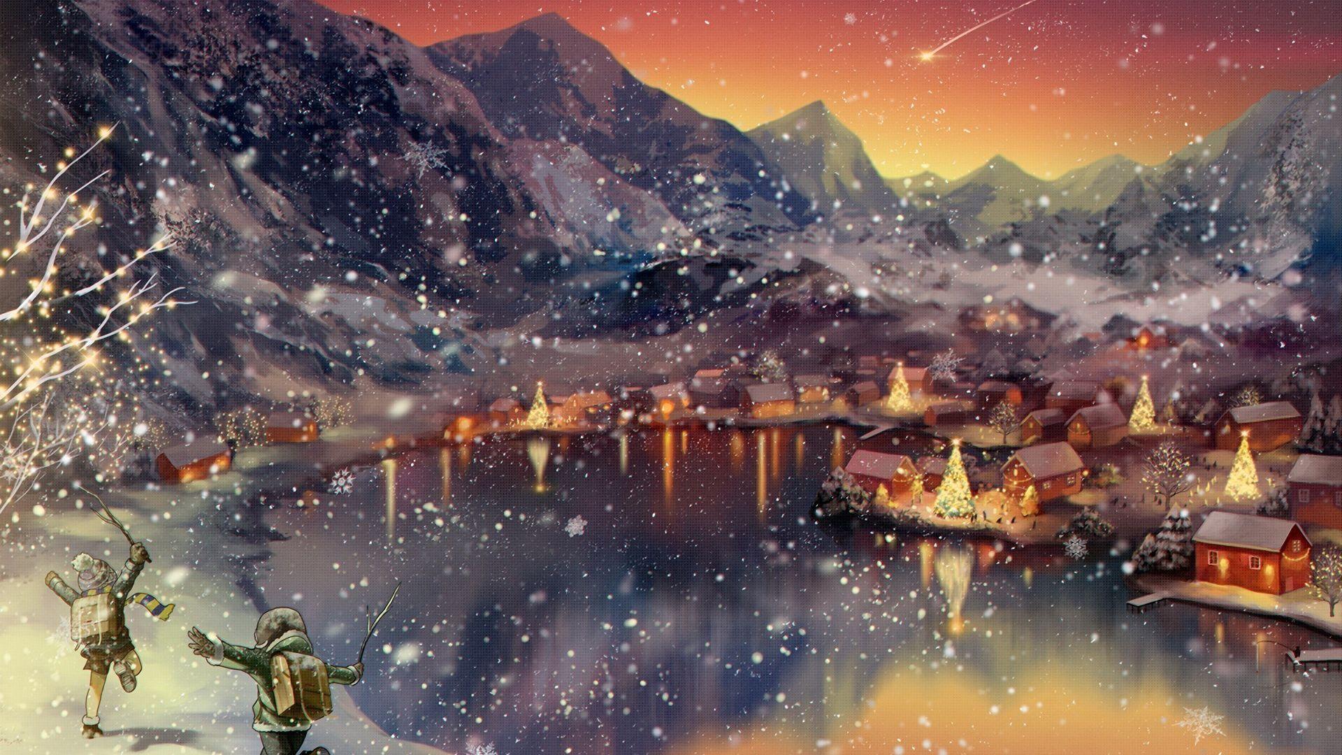 1920x1080 Desktop Wallpaper Fun, Winter, Snowfall, Original, Anime, Mountains, Anime, HD Image, Picture, Background, 5513fd