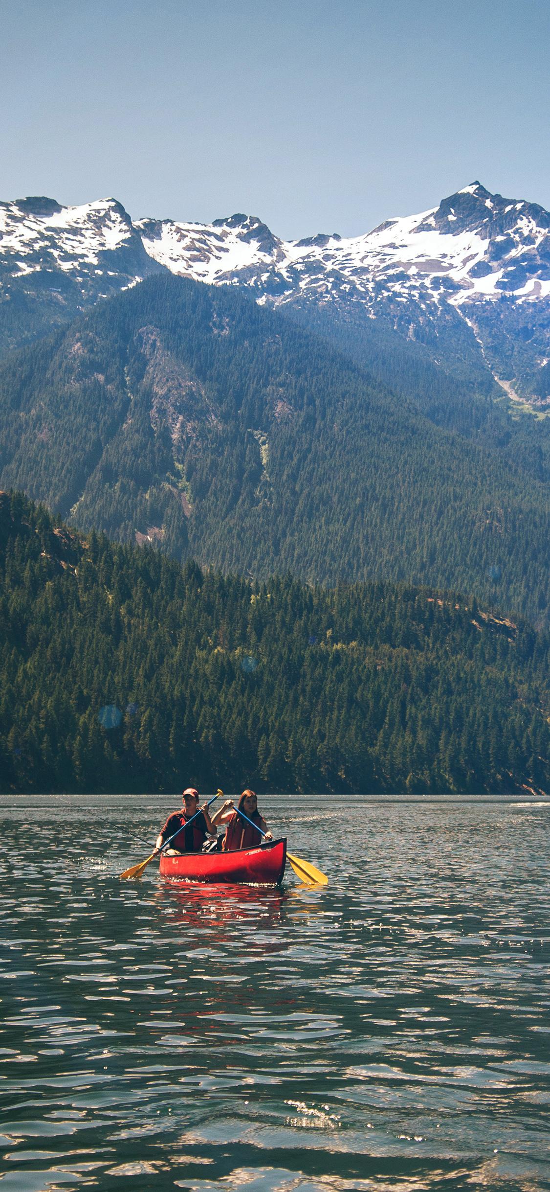 1125x2436 Camping River Mountain Summer Nature Flare Blue Wallpaper