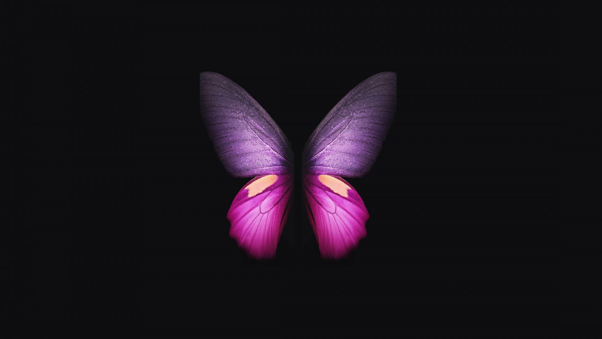 1920x1080 Desktop Wallpaper Samsung Galaxy Fold, Pink Purple Butterfly, Minimal, HD Image, Picture, Background, B136bc