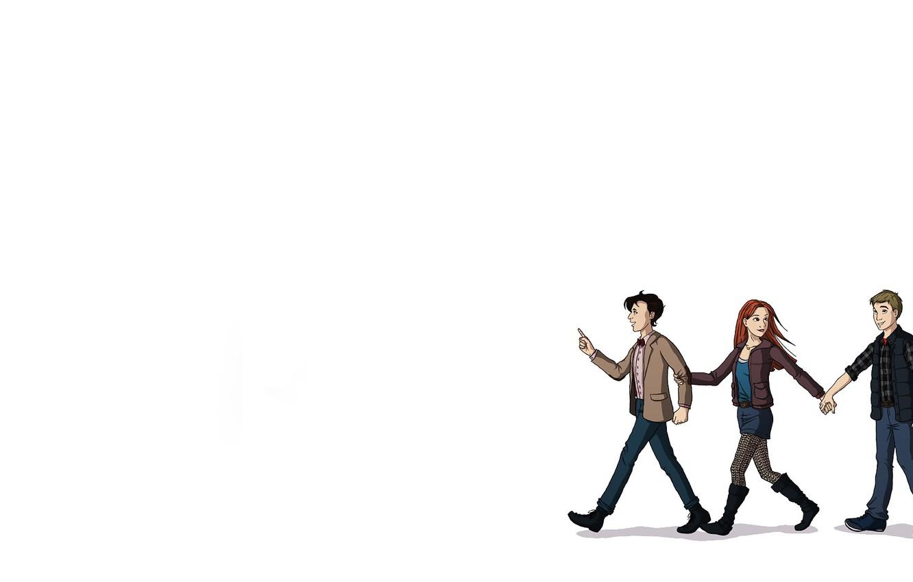 1332x850 Wallpaper girl, art, white background, Doctor Who, men, Doctor Who, The Eleventh Doctor, Amy Pond, Amy Pond, Rory Williams, Rory Williams, Eleventh Doctor image for desktop, section минимализм