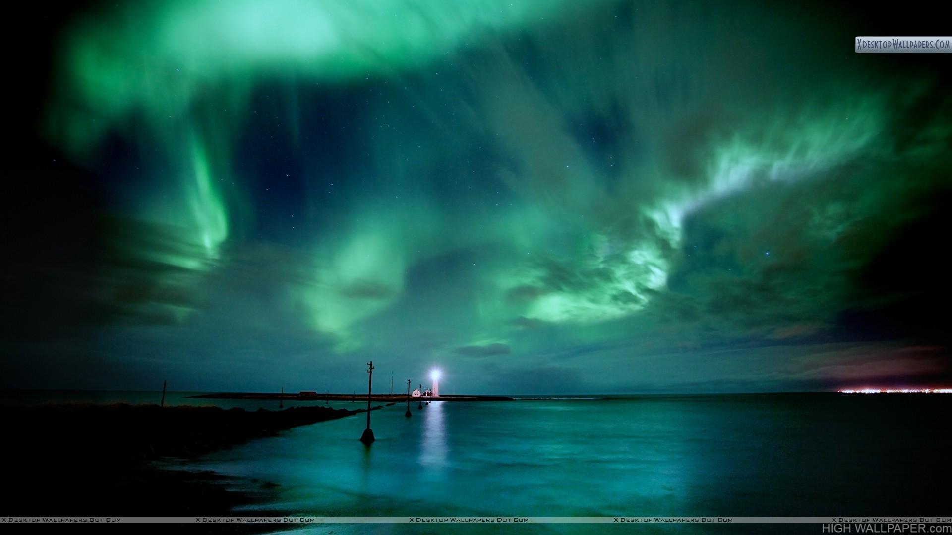 1920x1080 Green Clouds Light House At Sea Side HD Wallpaper
