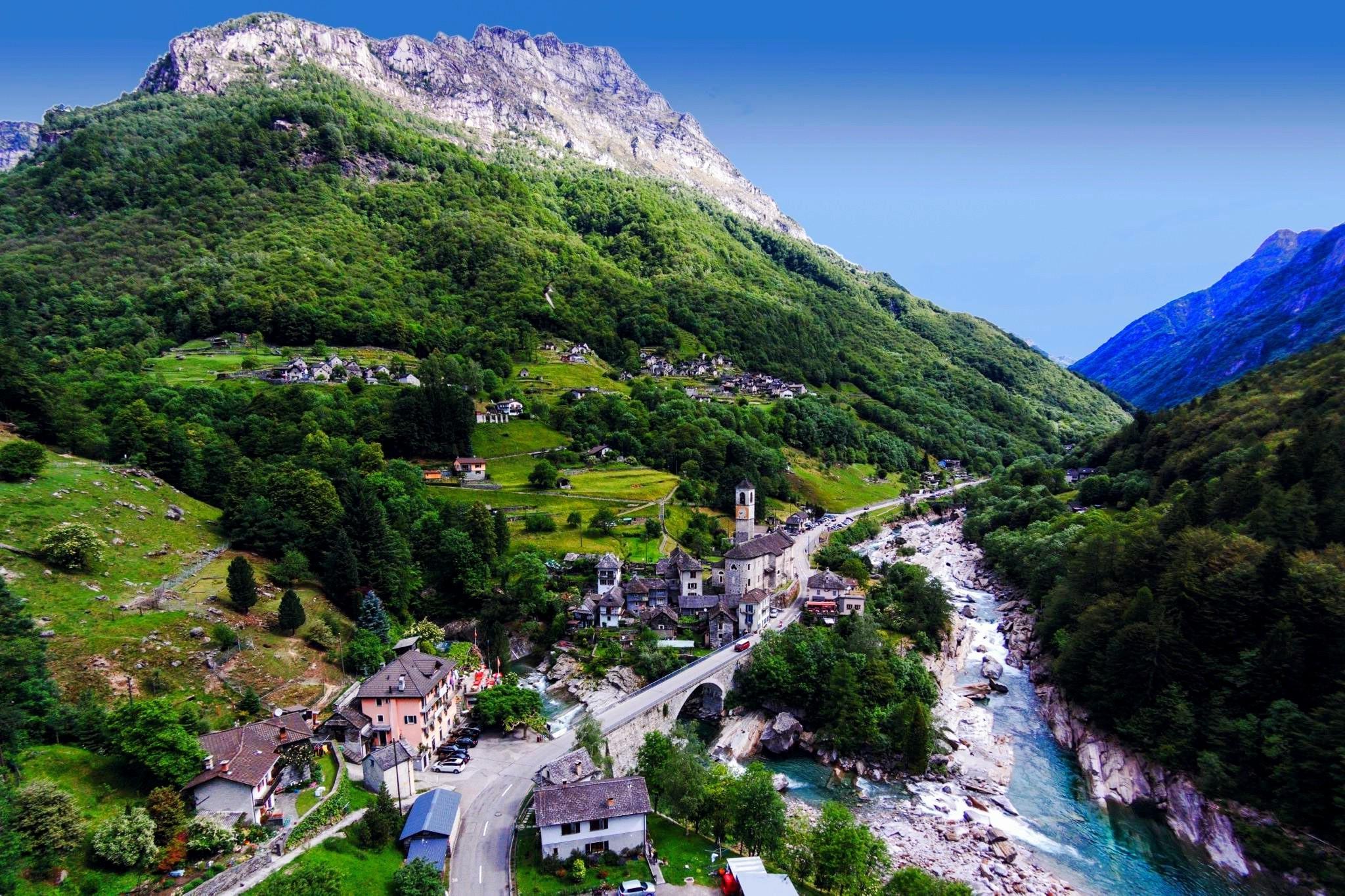 2048x1365 nature, Landscape, Trees, Mountain, River, Town, Bridge, Switzerland, Architecture, Forest Wallpaper HD / Desktop and Mobile Background