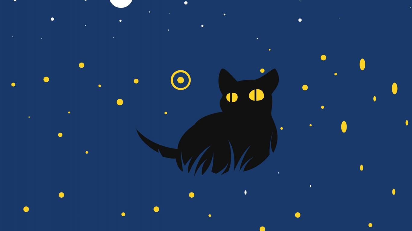 1366x768 Download 1366x768 wallpaper cute, black cat, minimal art, tablet, laptop, 1366x768 HD image, background, 15825