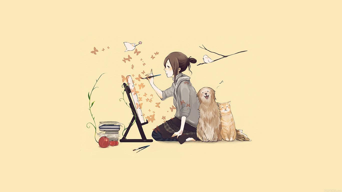 1366x768 wallpaper for desktop, laptop. illustrator dog cat art illust
