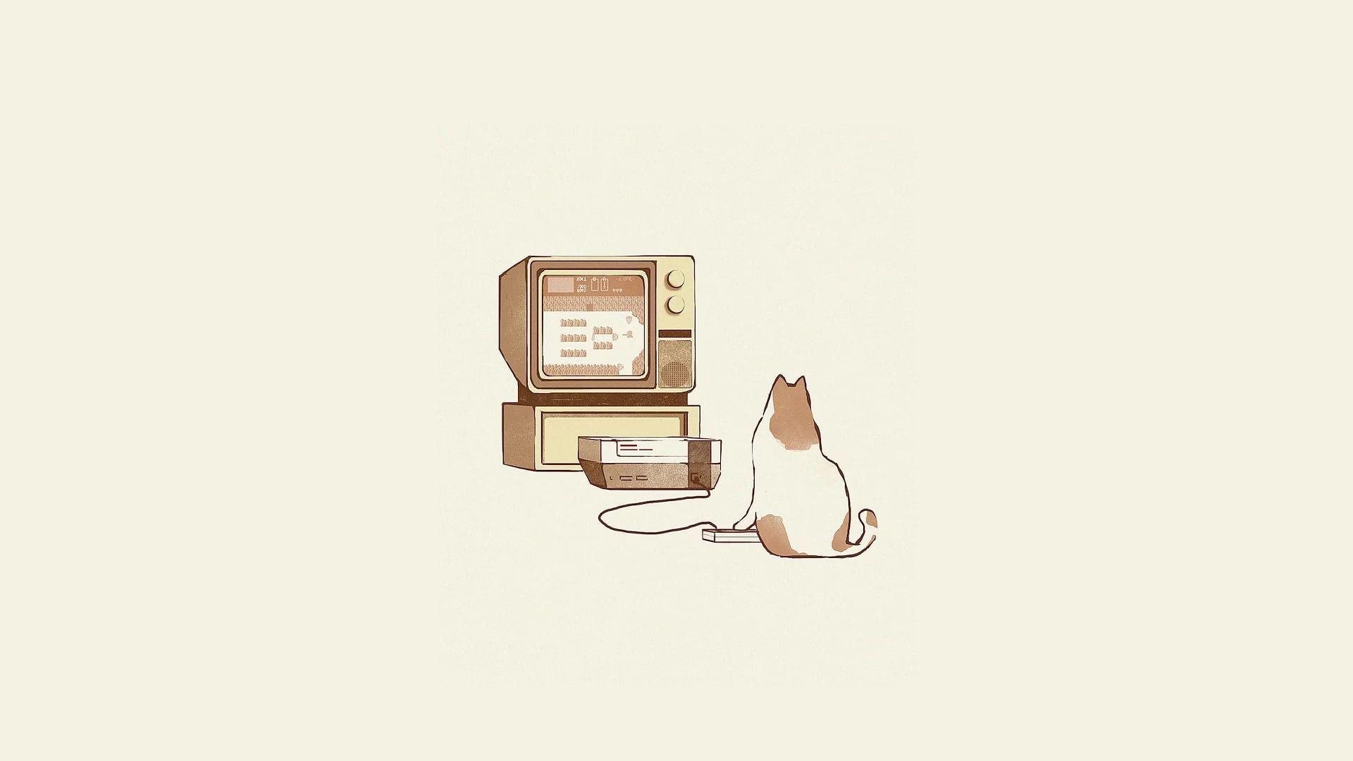 1920x1080 cat playing game console illustration simple background Dan Burgess #minimalism #artwork digital art #illustr. Simple background, Smile illustration, Cat playing