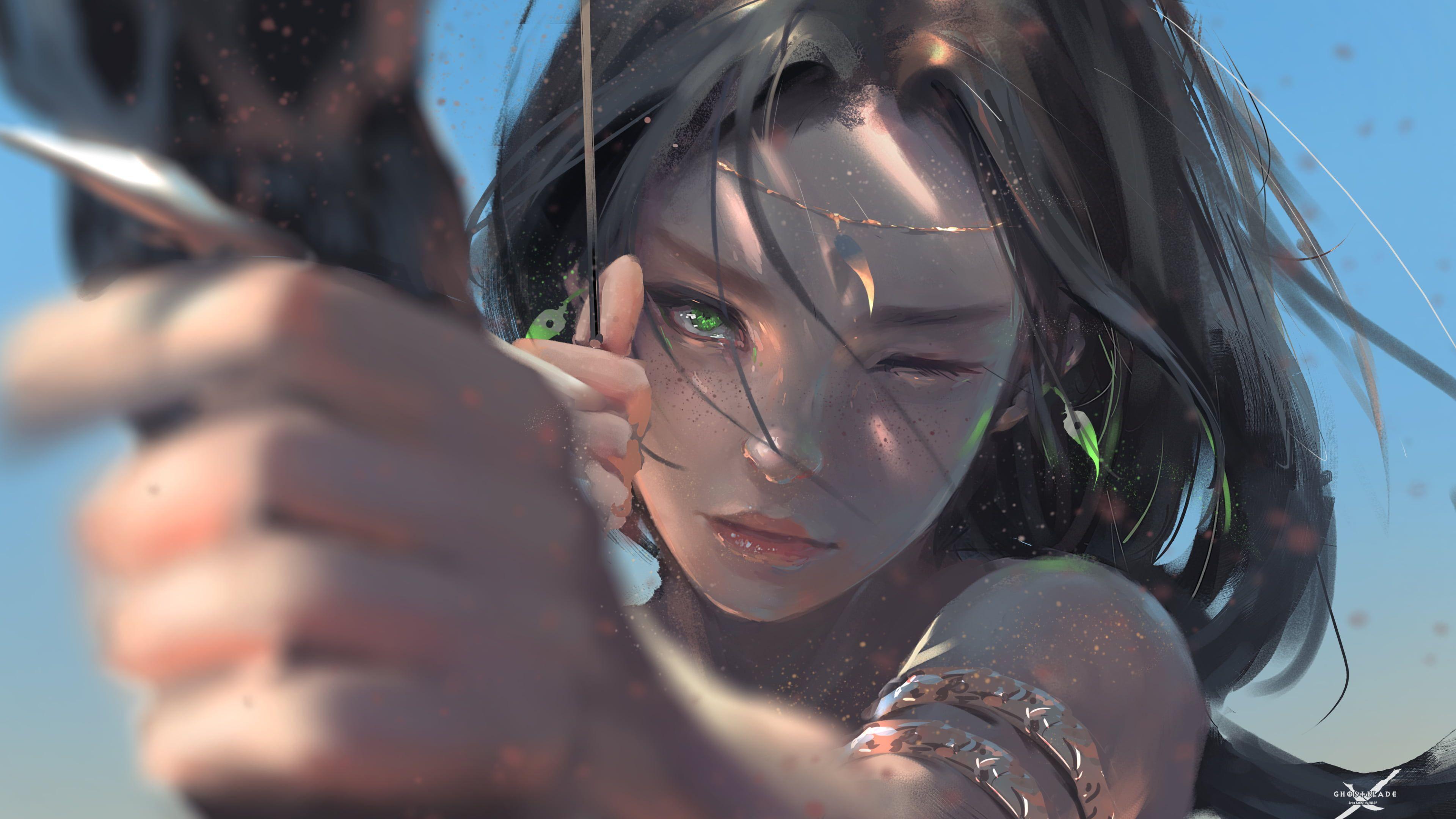3840x2160 female anime character holding bow illustration Game CG #WLOP K #wallpaper #hdwallpaper #desktop. Anime, Female anime, Arrow painting