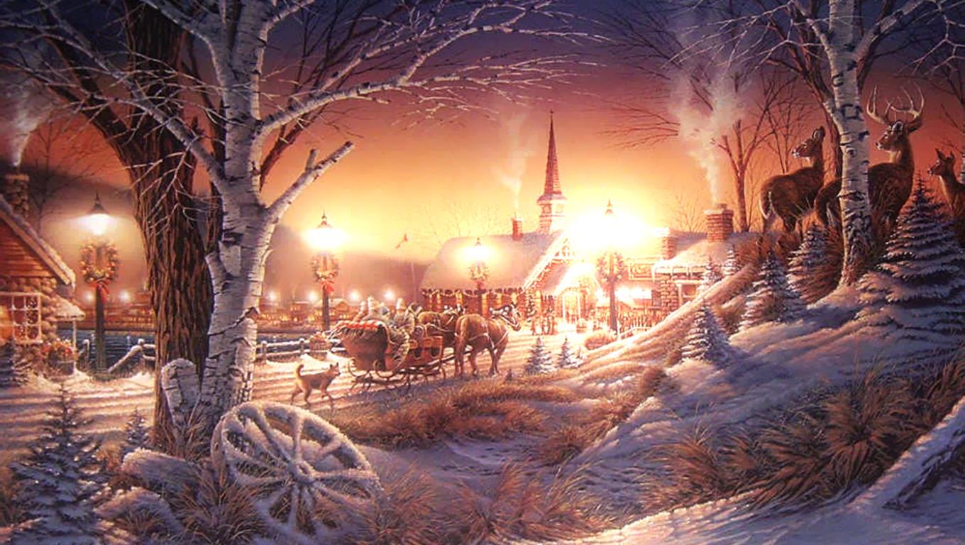 1360x768 Cozy Winter Scene Wallpaper