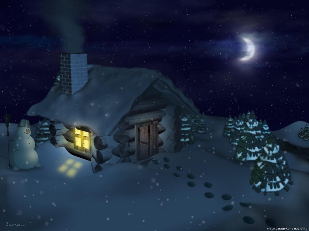 1024x768 Urban Art Wallpaper: Animation Winter wallpaper warm house