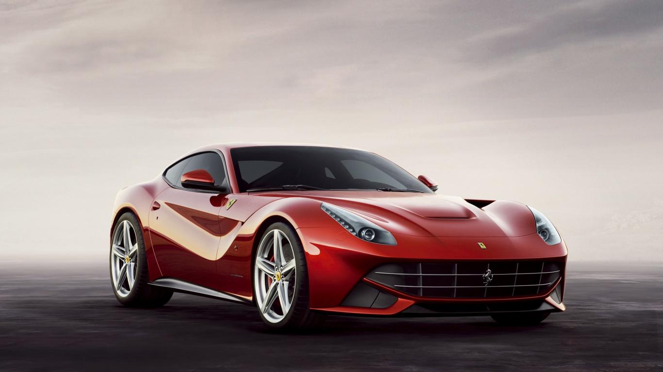 1366x768 Cloudy Background Ferrari Berlinetta desktop PC and Mac wallpaper