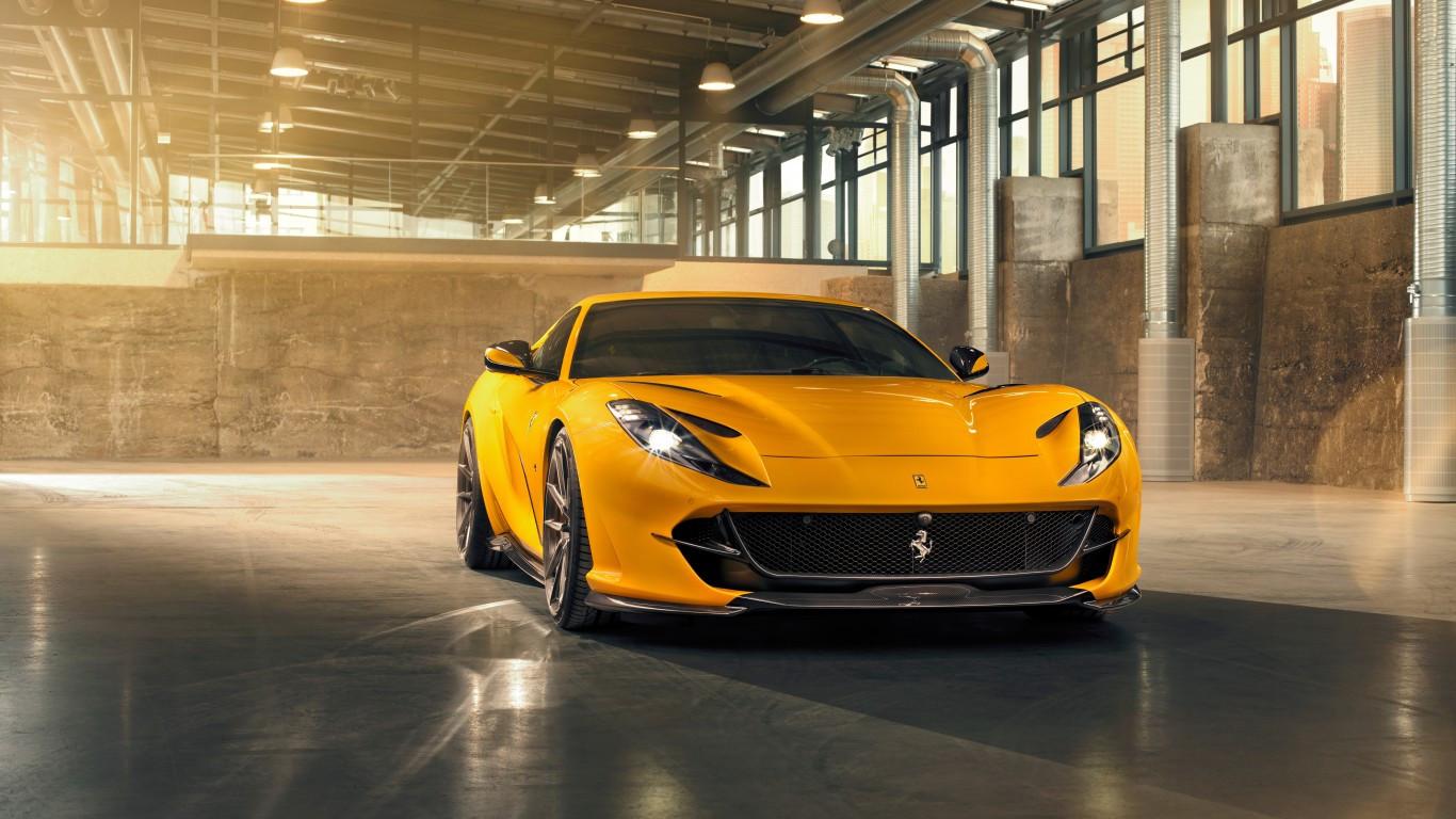 1366x768 Download 1366x768 Ferrari 812 Superfast, Yellow, Garage, Supercars Wallpaper for Laptop, Notebook