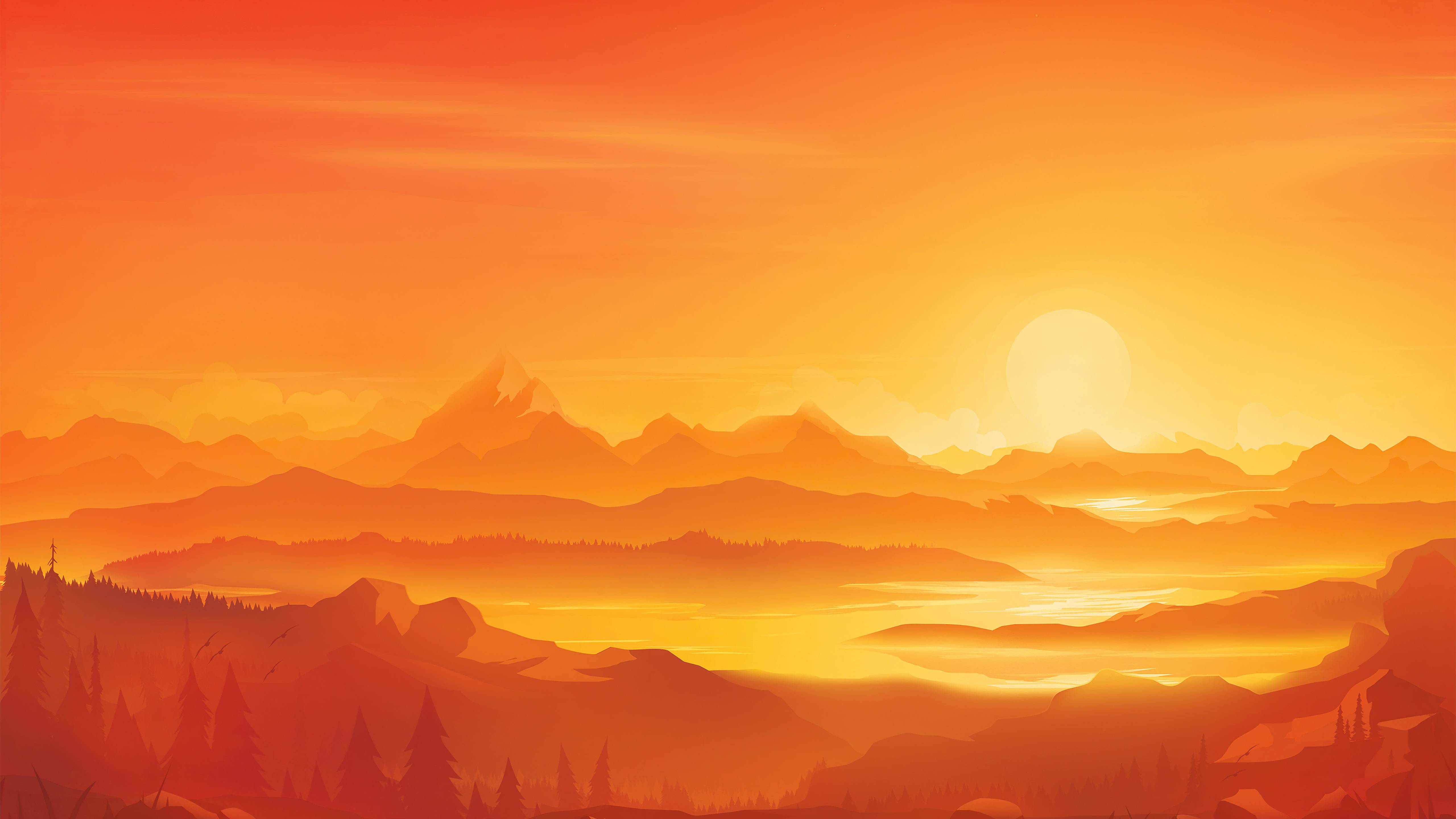 5120x2880 Orange Landscape Morning Minimal 5K Wallpaper, HD Minimalist 4K Wallpaper, Image, Photo and Background
