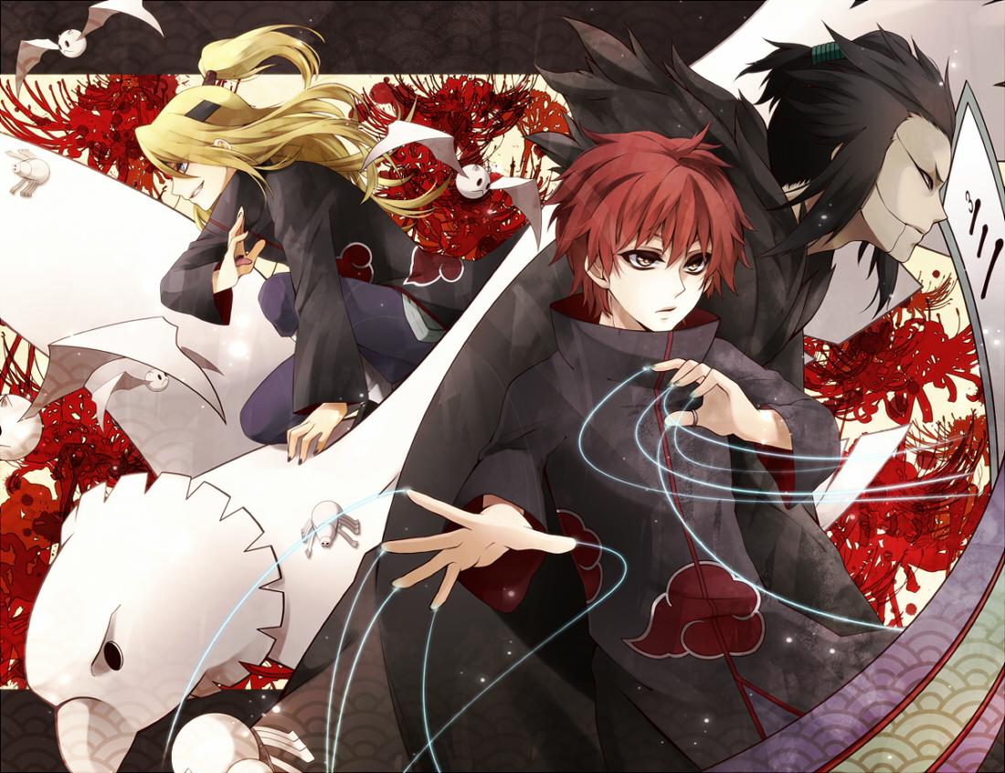 1100x846 akatsuki all male blonde hair deidara doll long hair male naruto naruto shippuden red hair sasori short hair. konachan.com.com Anime Wallpaper