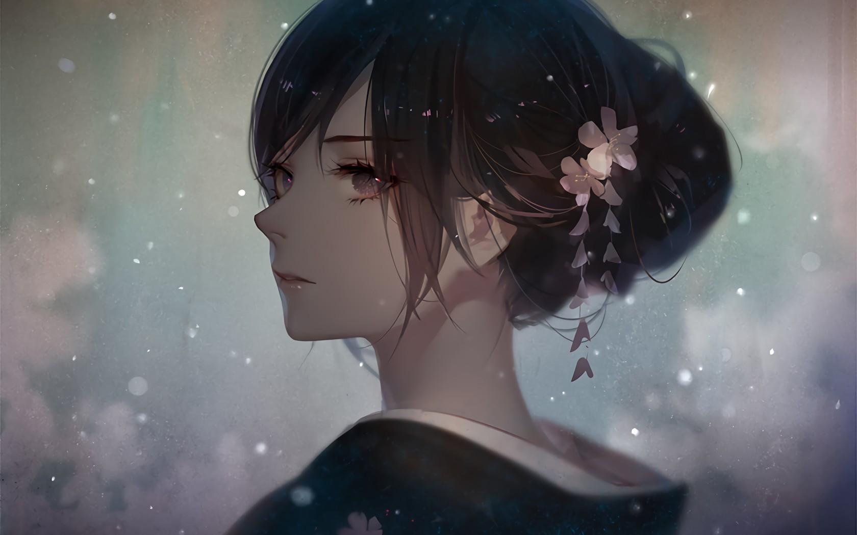 1680x1050 Download 1680x1050 Beautiful Anime Girl, Kimono, Hairbun Wallpaper for MacBook Pro 15 inch