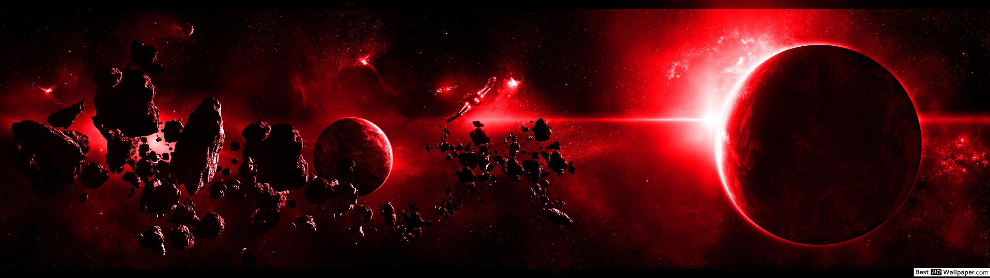 3200x900 Planet red accent dual monitor HD wallpaper download