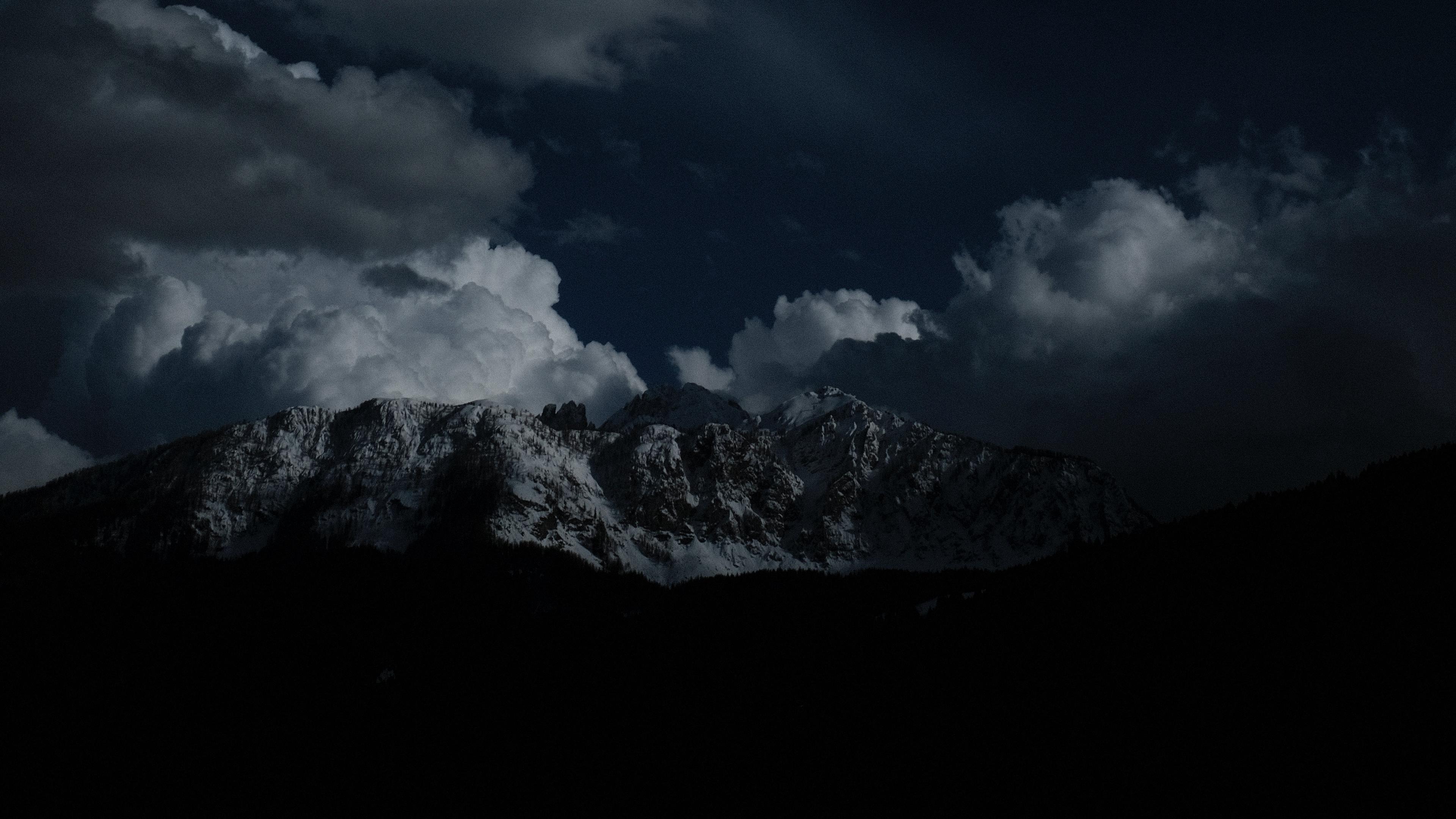 3840x2160 Wallpaper 4k mountains, night, clouds, peaks 4k Wallpaper