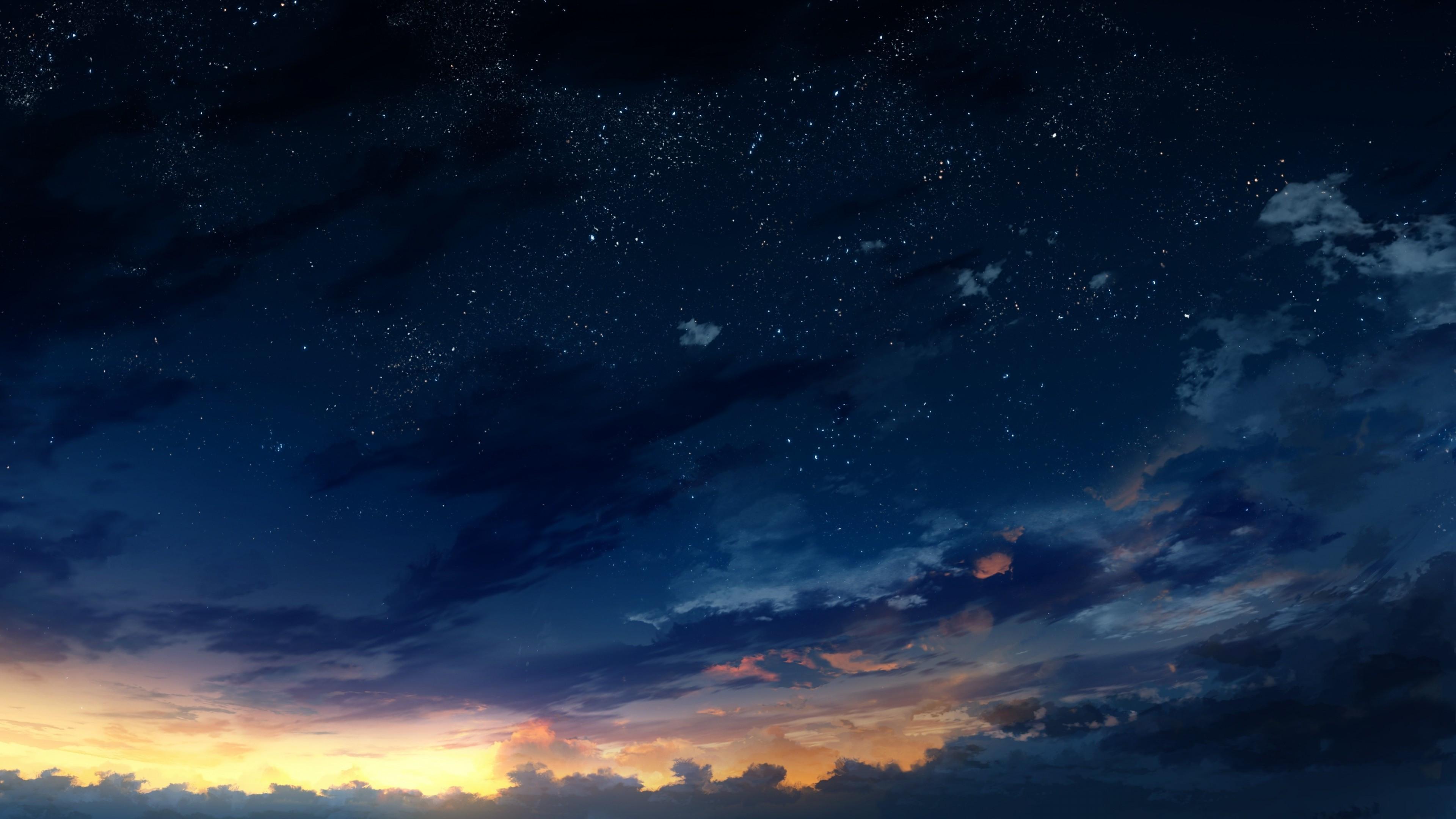 3840x2160 Download 3840x2160 Anime Landscape, Sunset, Clouds, Sky, Night Wallpaper for UHD TV