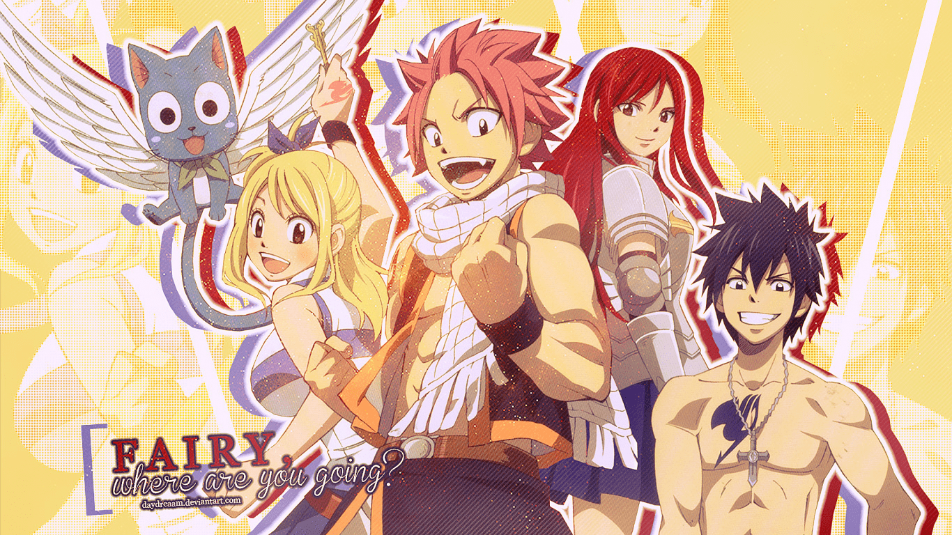 1366x768 Download 1366x768 Fairy Tail, Natsu, Lucy, Gray, Erza Scarlet, Happy Wallpaper for Laptop, Notebook