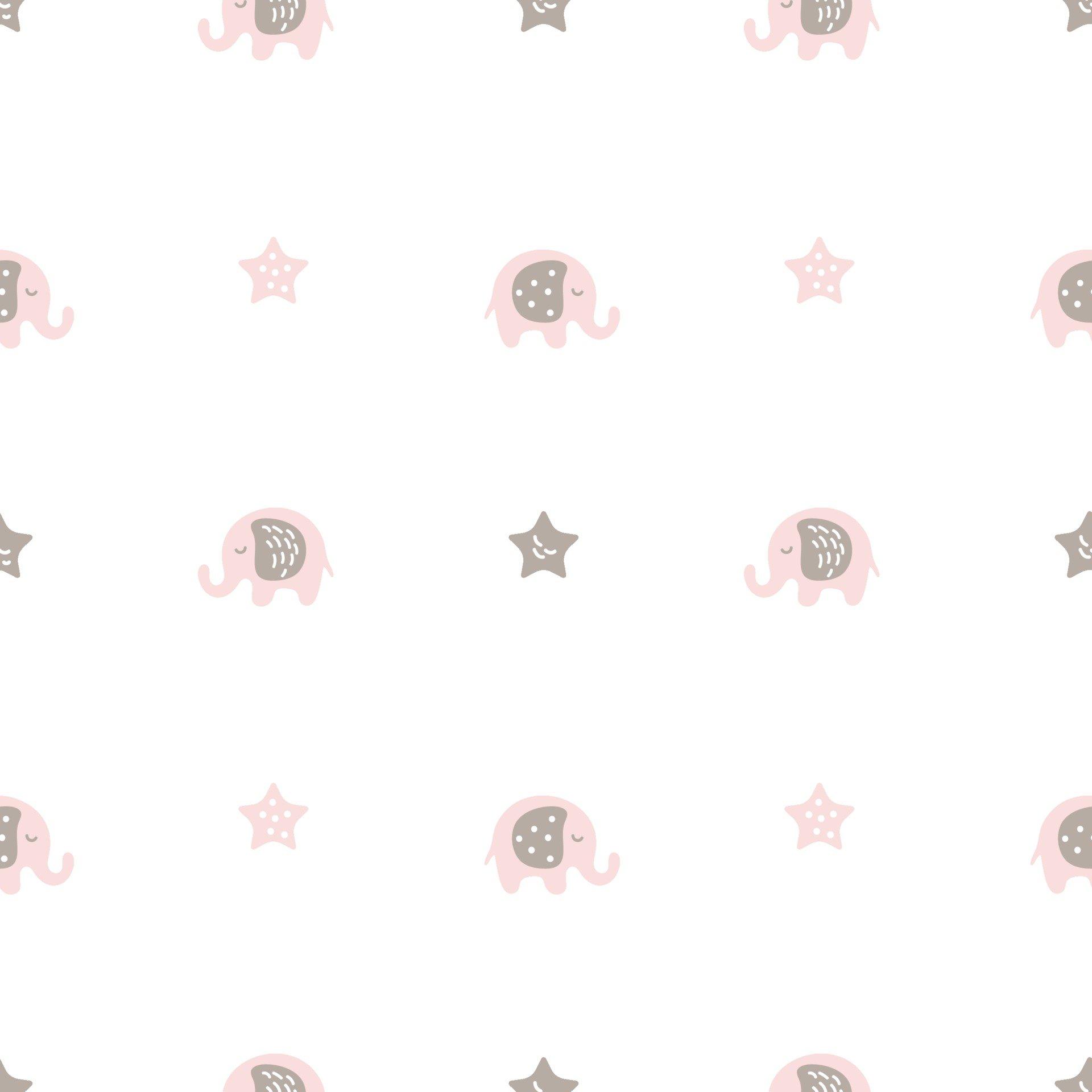 1920x1920 Little Cute pink Elephants Vector scandinavian Seamless Pattern. Baby Elephant and Stars nordic. Doodle Cartoon Animals. Colorful Background for Kids. Childrens wallpaper