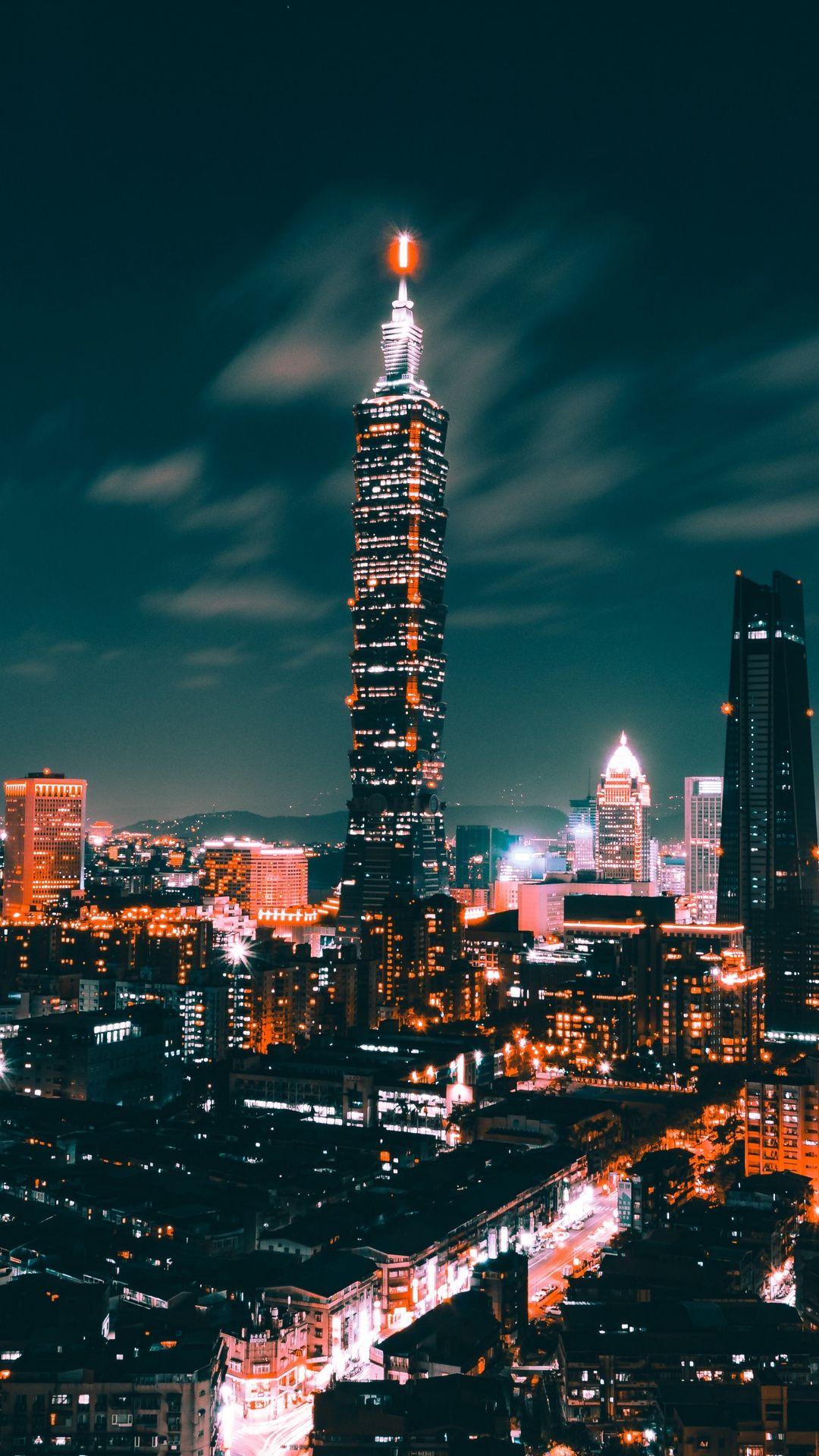 1080x1920 night city #city lights #skyscrapers #city #wallpaper #lockscreen #mobile #android #ios #infinitywallpaper. City wallpaper, City landscape, City lights wallpaper