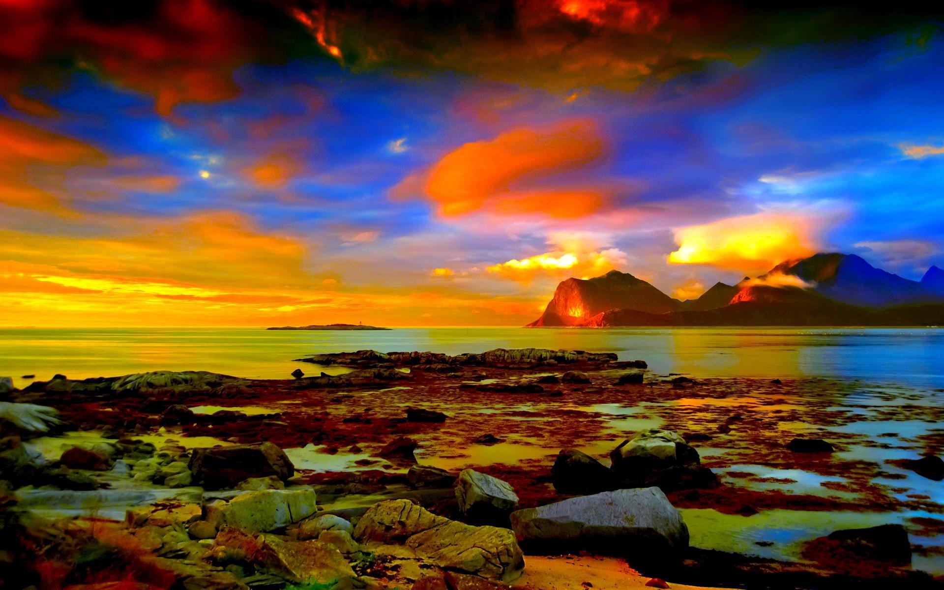 1920x1200 clouds, Landscapes, Beach, Horizon, Rocks Wallpaper HD / Desktop and Mobile Background