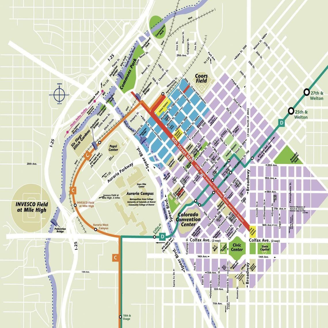 1140x1140 Downtown Denver Map. Denver map, Downtown denver, Map