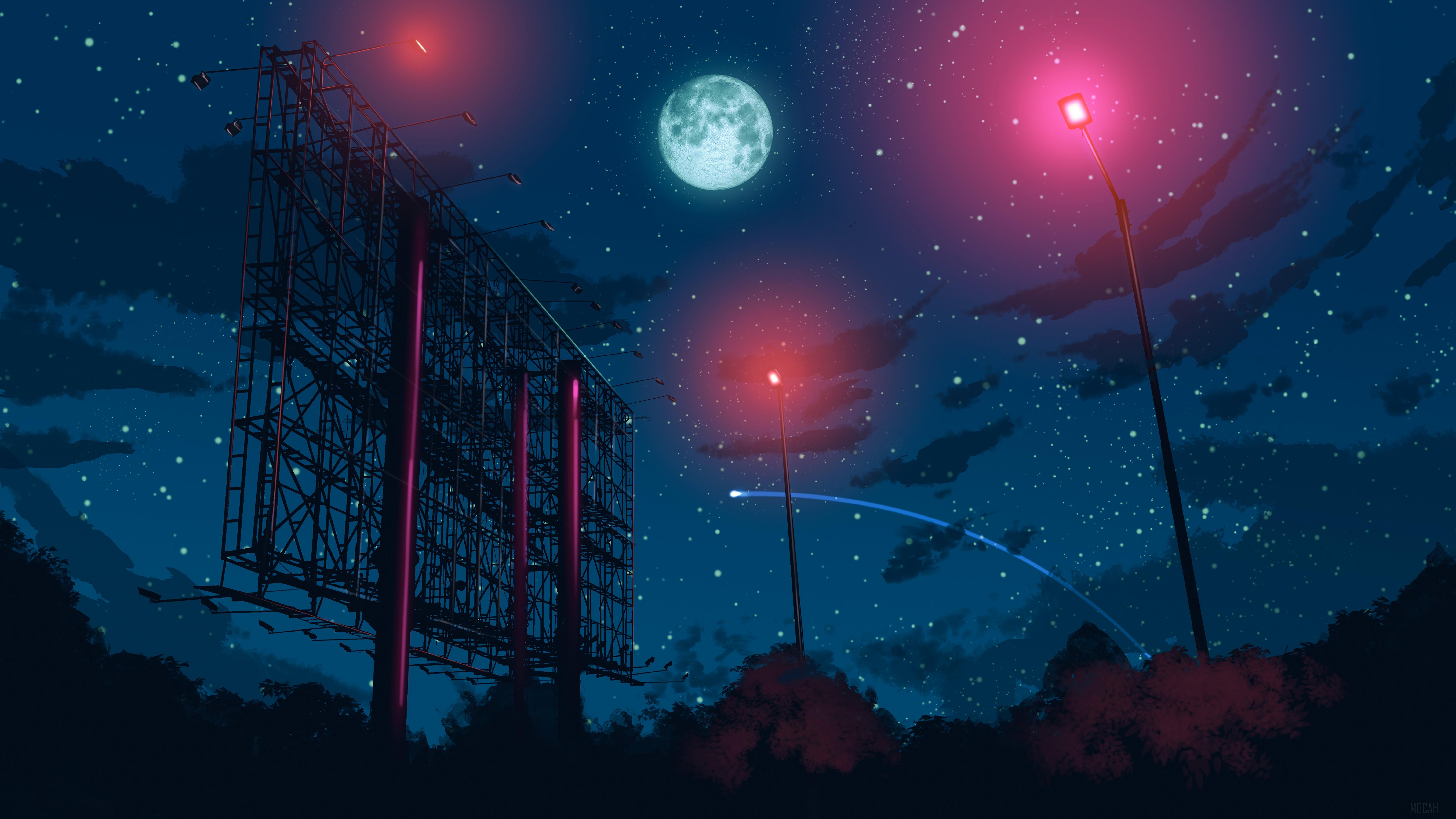 7680x4320 Starry, Night, Sky, Moon, Stars, Anime, Scenery, Digital Art 4k wallpaper. Mocah HD Wallpaper