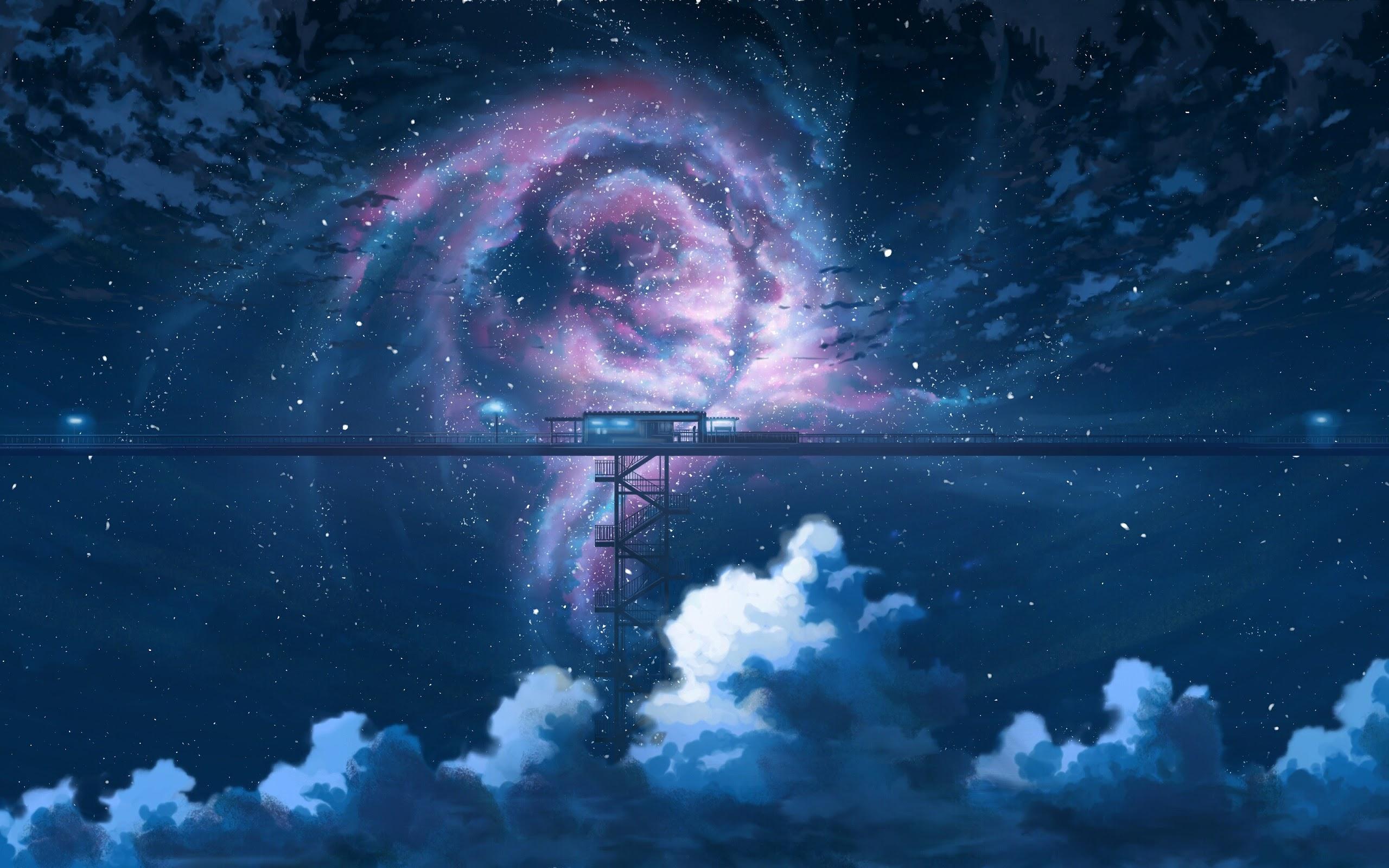 2560x1600 Anime, Night, Sky, Stars, Clouds, Scenery, 4k, Anime Night Sky