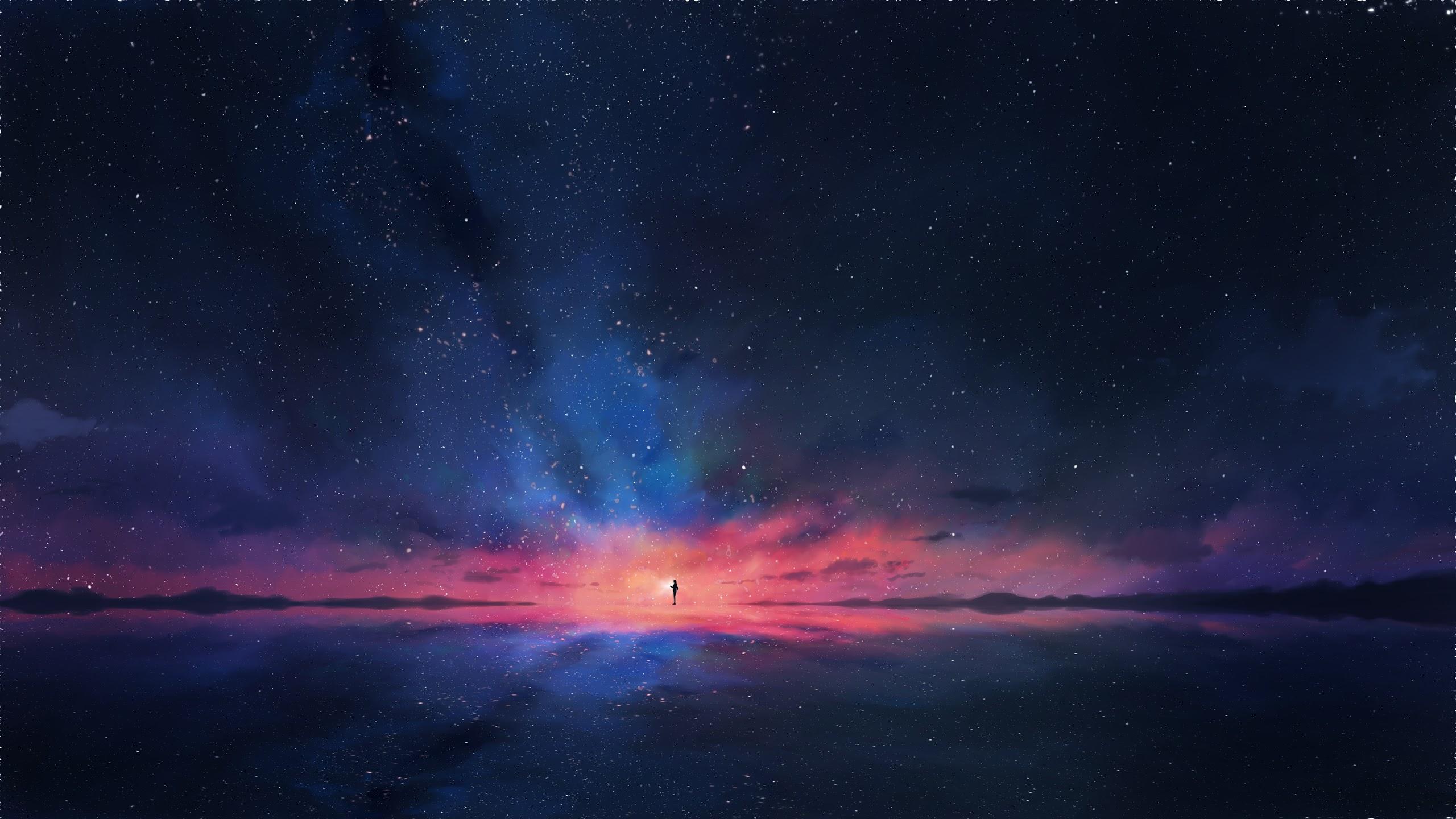 2560x1440 Anime, Night, Sky, Stars, Horizon, Scenery, 4k