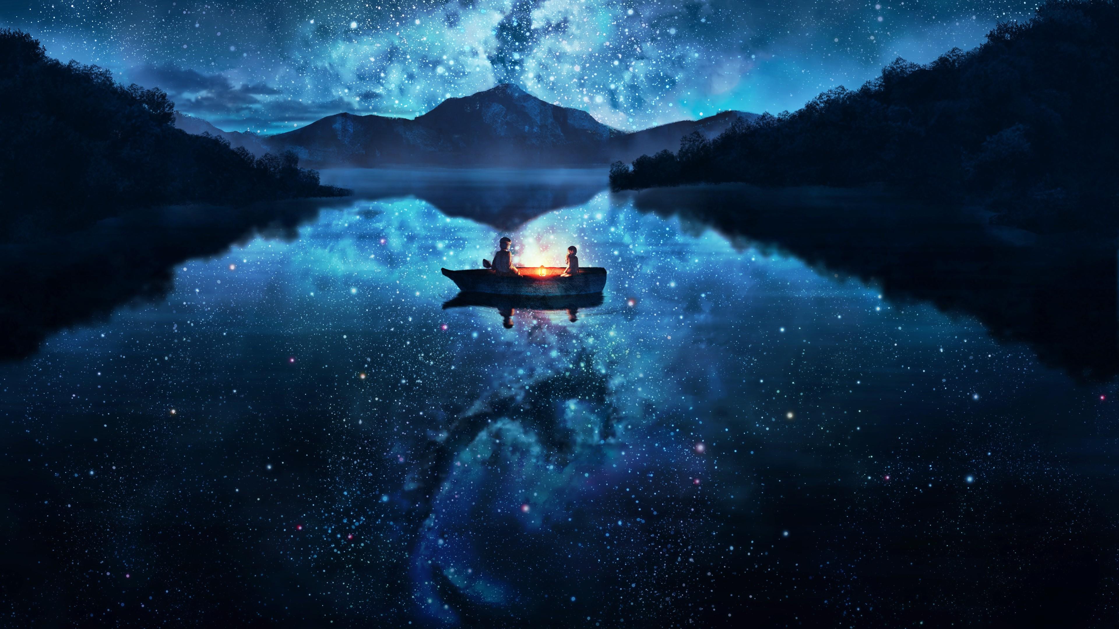 3840x2160 Anime, Scenery, Lake, Night, Stars, 4K wallpaper. Mocah HD Wallpaper