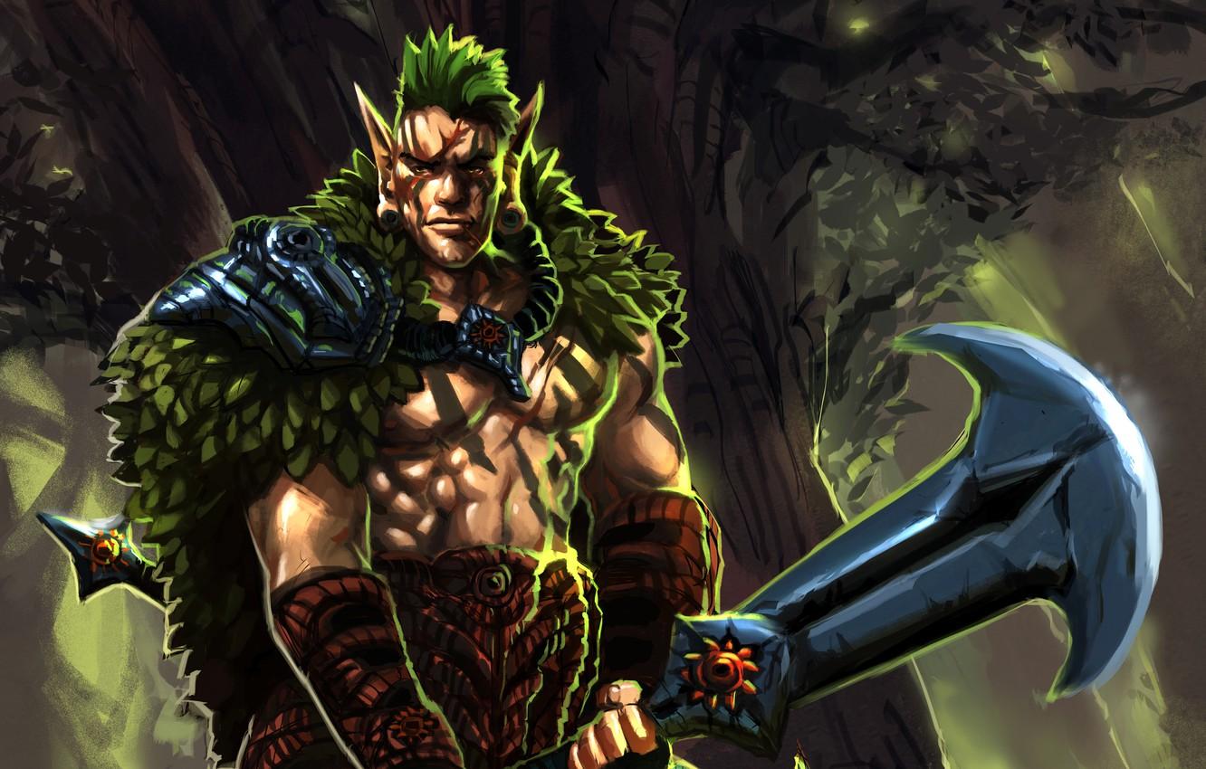 1332x850 Wallpaper weapons, tree, elf, warrior, art, Guy, Cape, Champion, MoshYong image for desktop, section фантастика