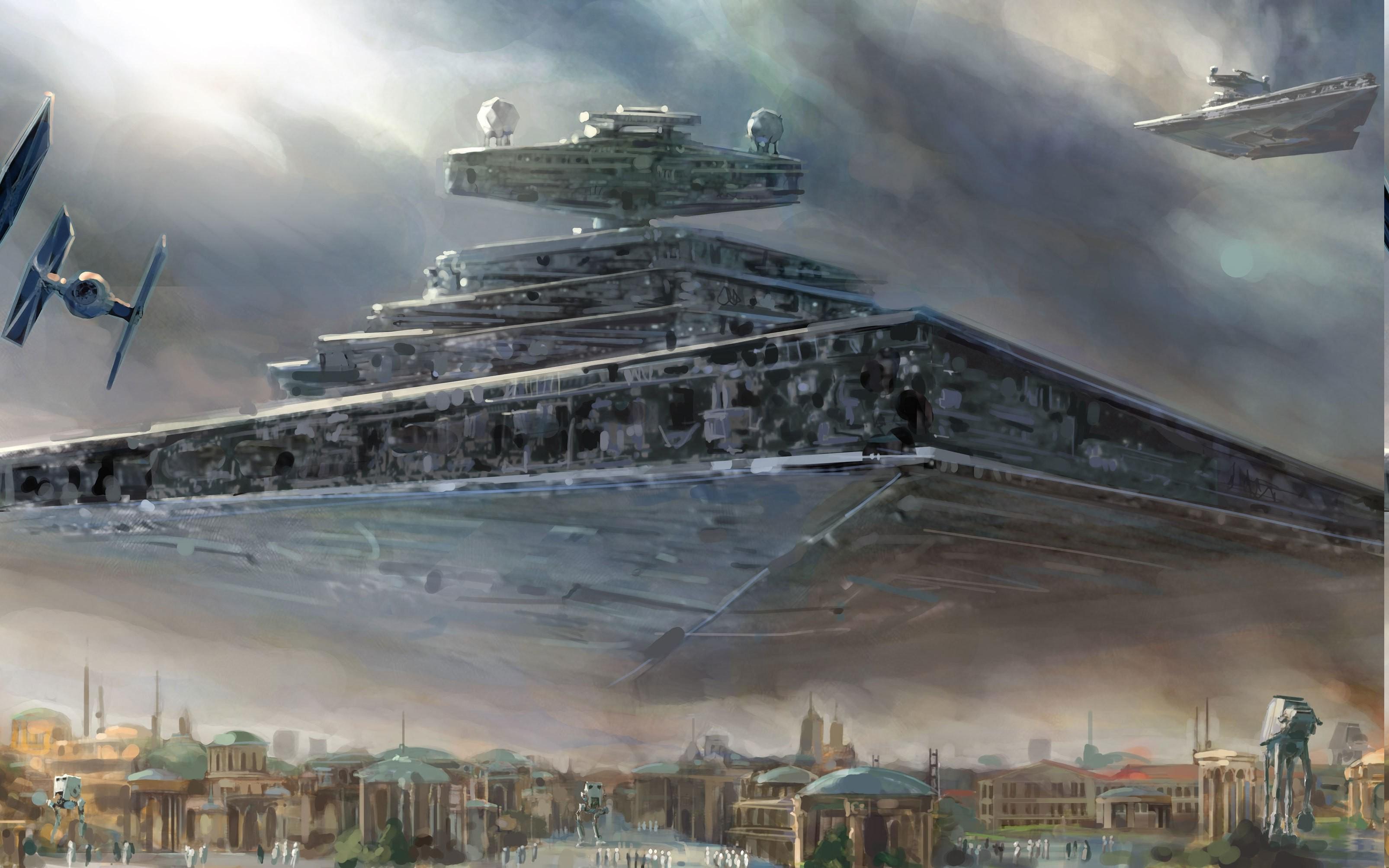 3211x2007 Star Wars, Star Destroyer, Spaceship, TIE Fighter, Painting Wallpaper HD / Desktop and Mobile Background
