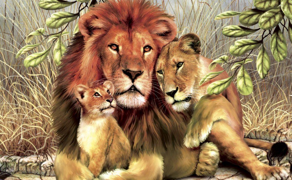 1139x700 Big cats Lions Painting Art Three 3 Animals lion wallpaperx1180