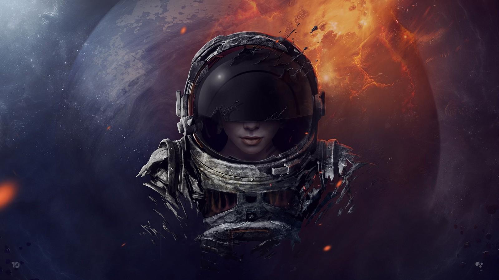 1600x900 digital art, women, fantasy art, planet, space, space art, soldier, astronaut, darkness, screenshot, computer wallpaper, special effects, outer space. Mocah HD Wallpaper