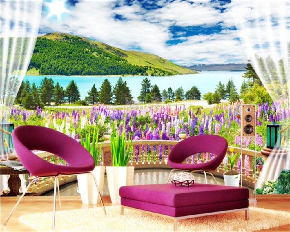 1000x800 beibehang Waterproof wallpaper outdoors landscape lavender flowers sea landscape background wall murals papel de parede tapety. landscapes background. waterproof wallpapermural papel de parede