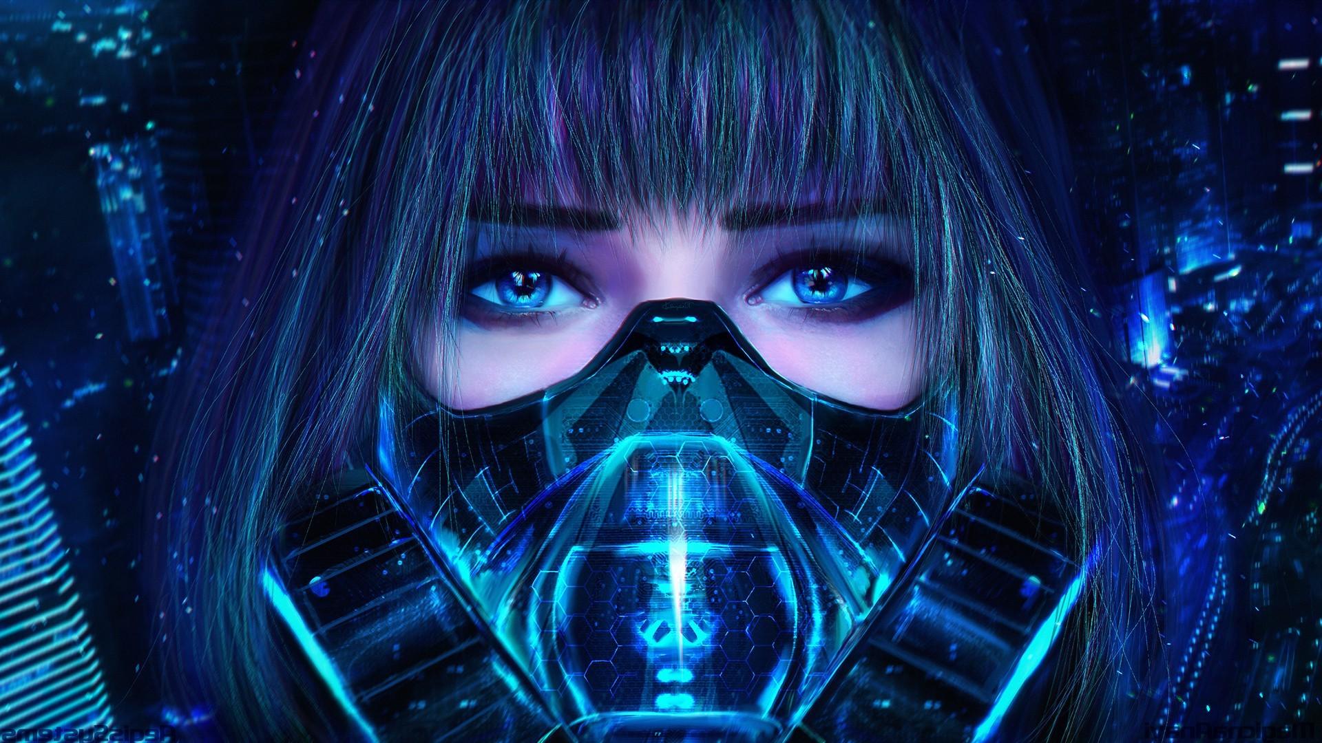 1920x1080 1920x1080 anime girls realistic render blue eyes blue hair megpoid gumi gas masks magicnaanavi bangs black lagoon wallpaper JPG 585 kB