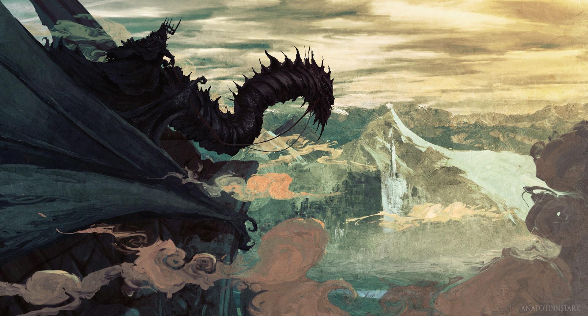1920x1031 Wallpaper / fantasy art, Witch King of Angmar, Gondor, Minas Tirith, The Lord of the Rings, dragon
