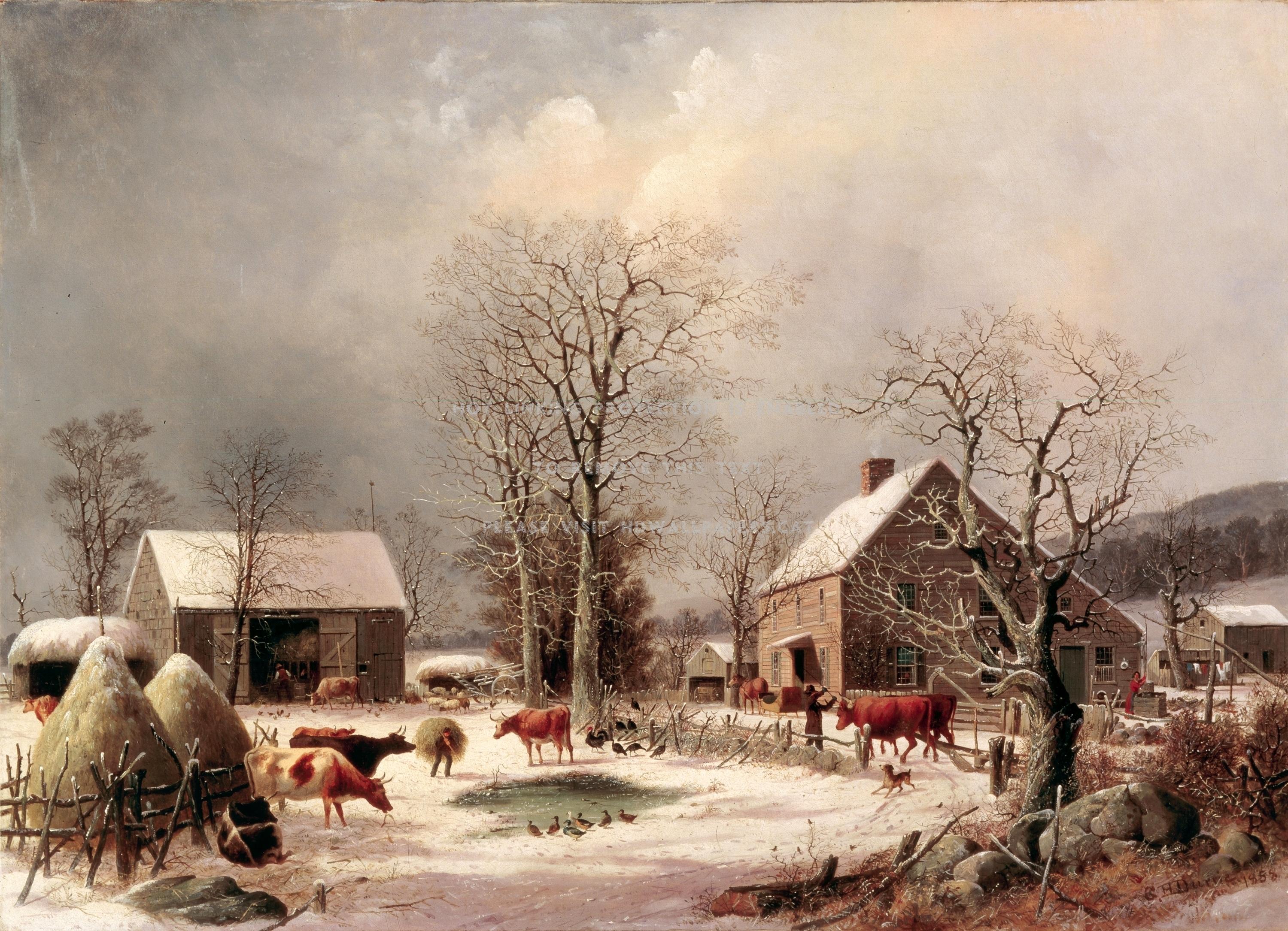 3000x2170 farm yard in winter stones cattle work barn