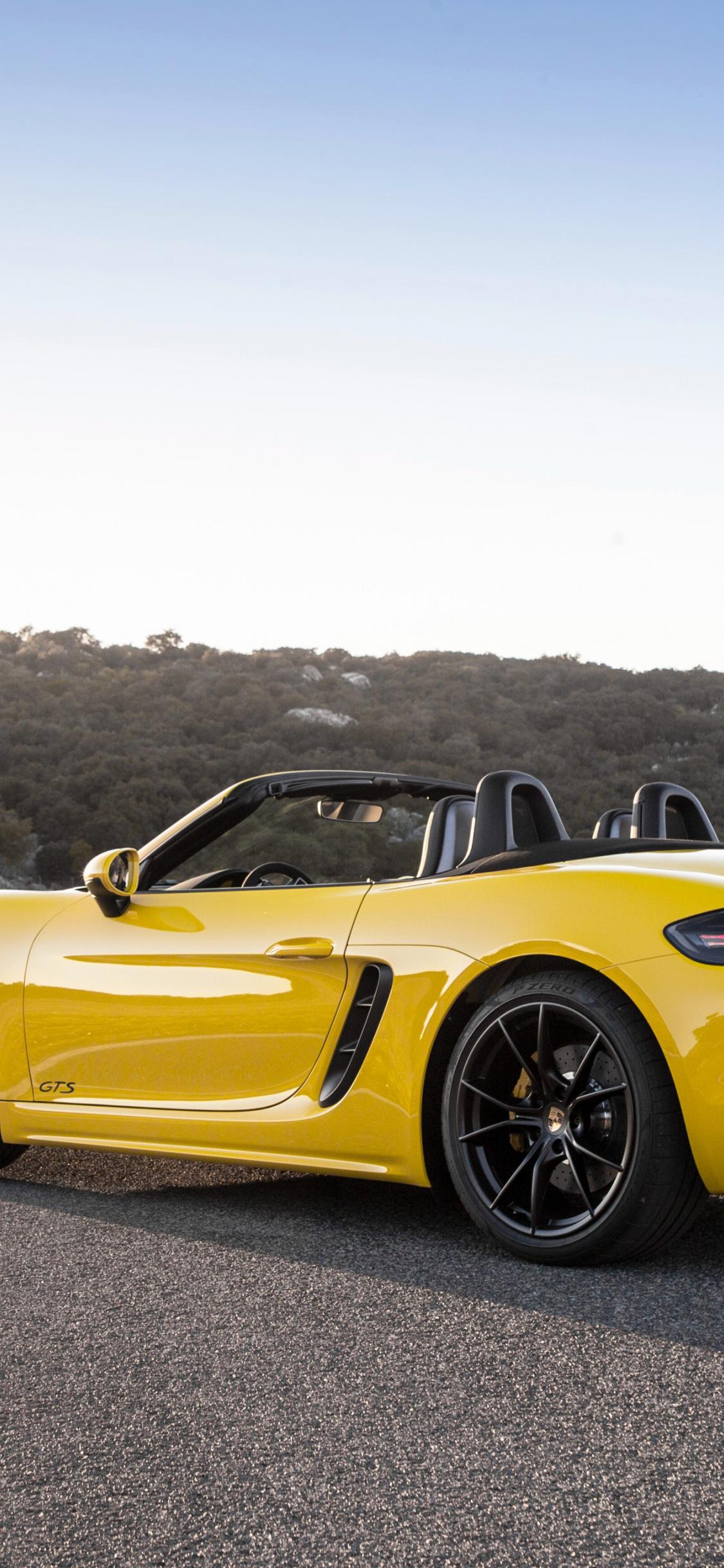 1125x2436 Download 1125x2436 wallpaper convertible, porsche 718 boxster gts, yellow sports car, iphone x 1125x2436 HD image, background, 17407