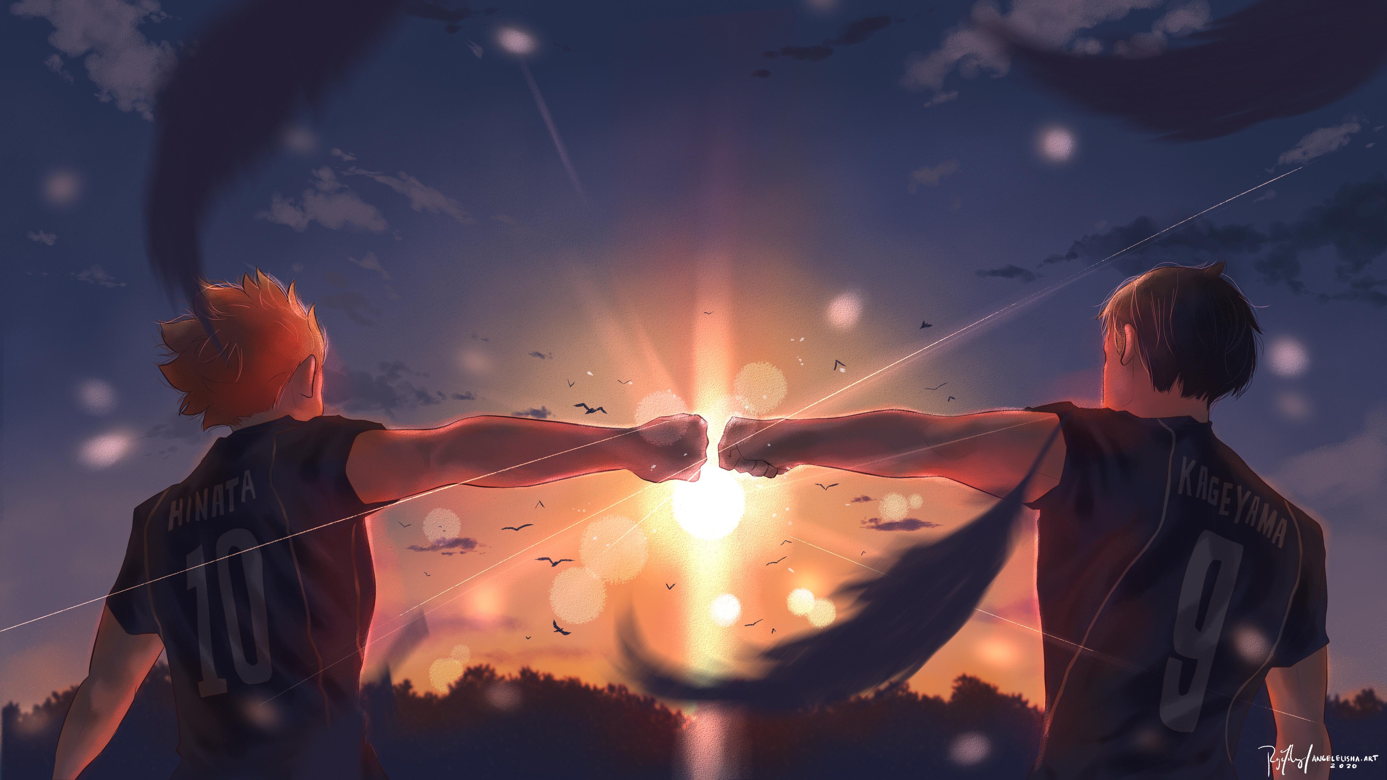 4800x2700 Haikyū!! 4K Ultra HD Wallpaper: Kageyama & Hinata Fist Bump
