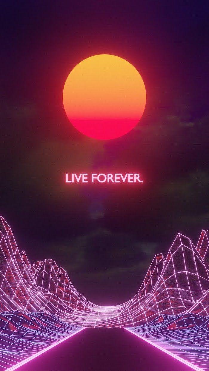 700x1244 Live Forever Neon Sign Animated Sun In The Middle Vintage Aesthetic Wallpaper Futuristic Backgroun. Vaporwave Wallpaper, Vaporwave Aesthetic, Aesthetic Wallpaper