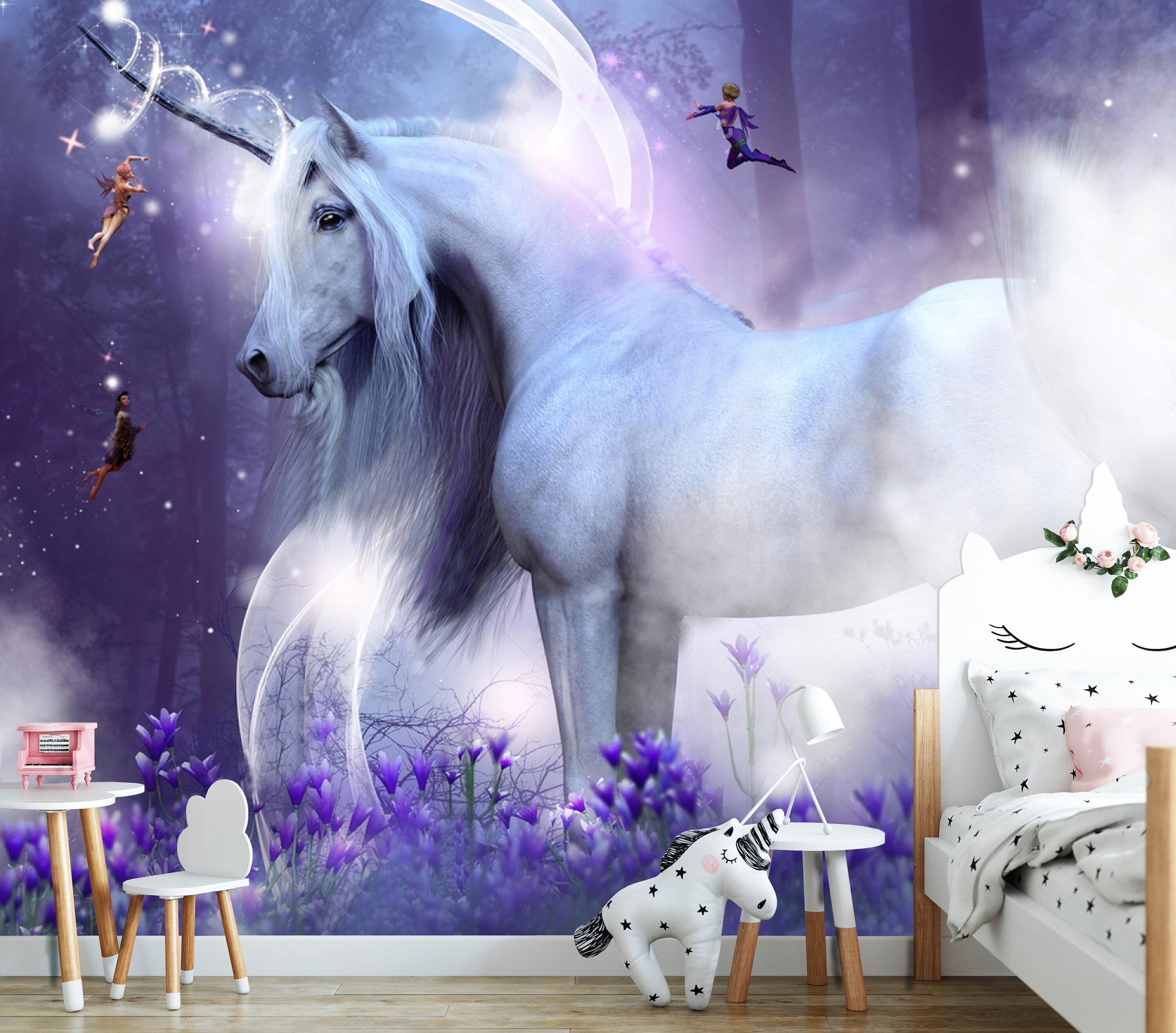 3000x2638 Wallpaper, Magical Unicorn with Fairy, Nursery, Self Adhesive, Vinyl